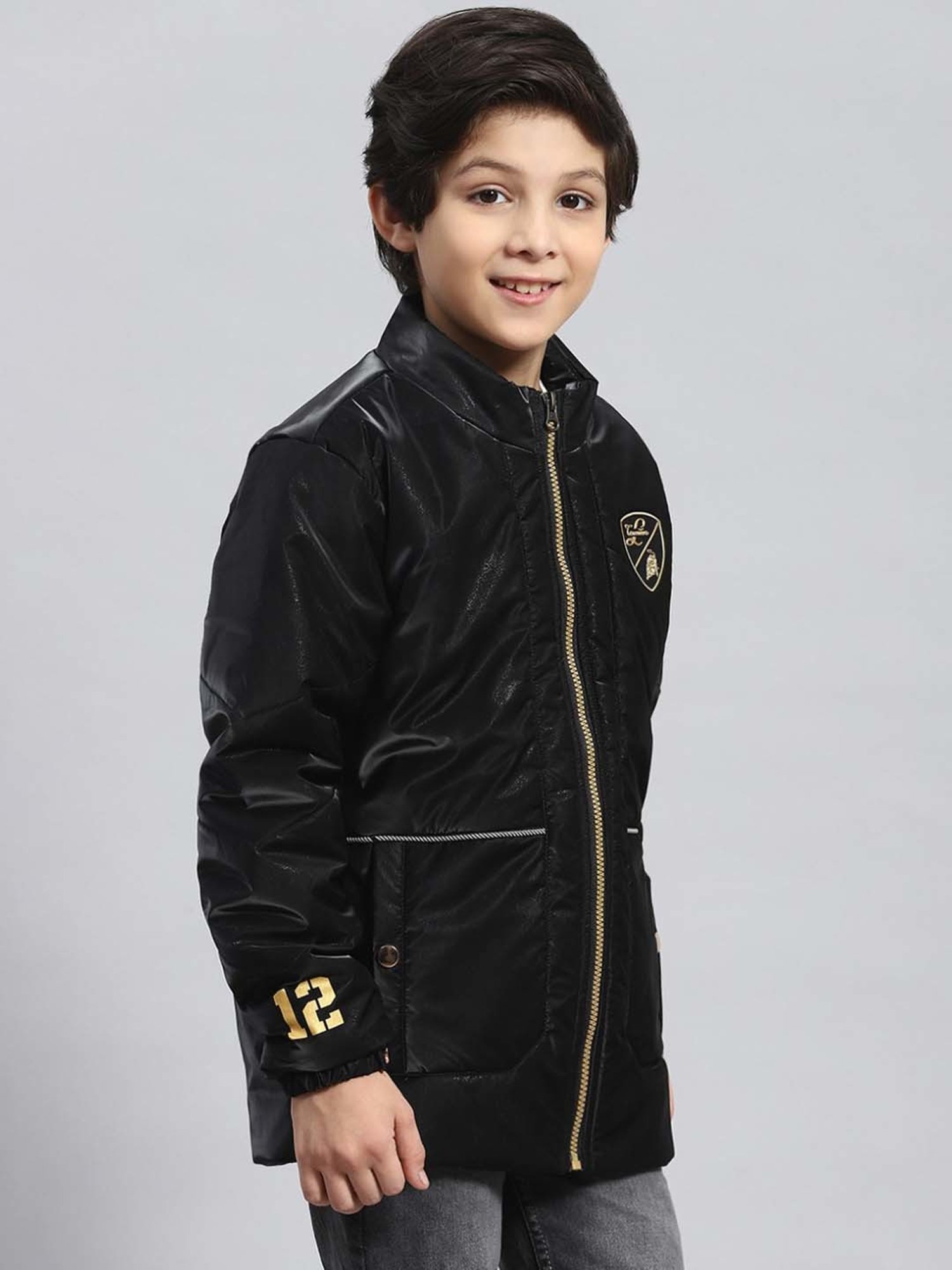 Monte Carlo Kids Black Printed Full Sleeves Jacket
