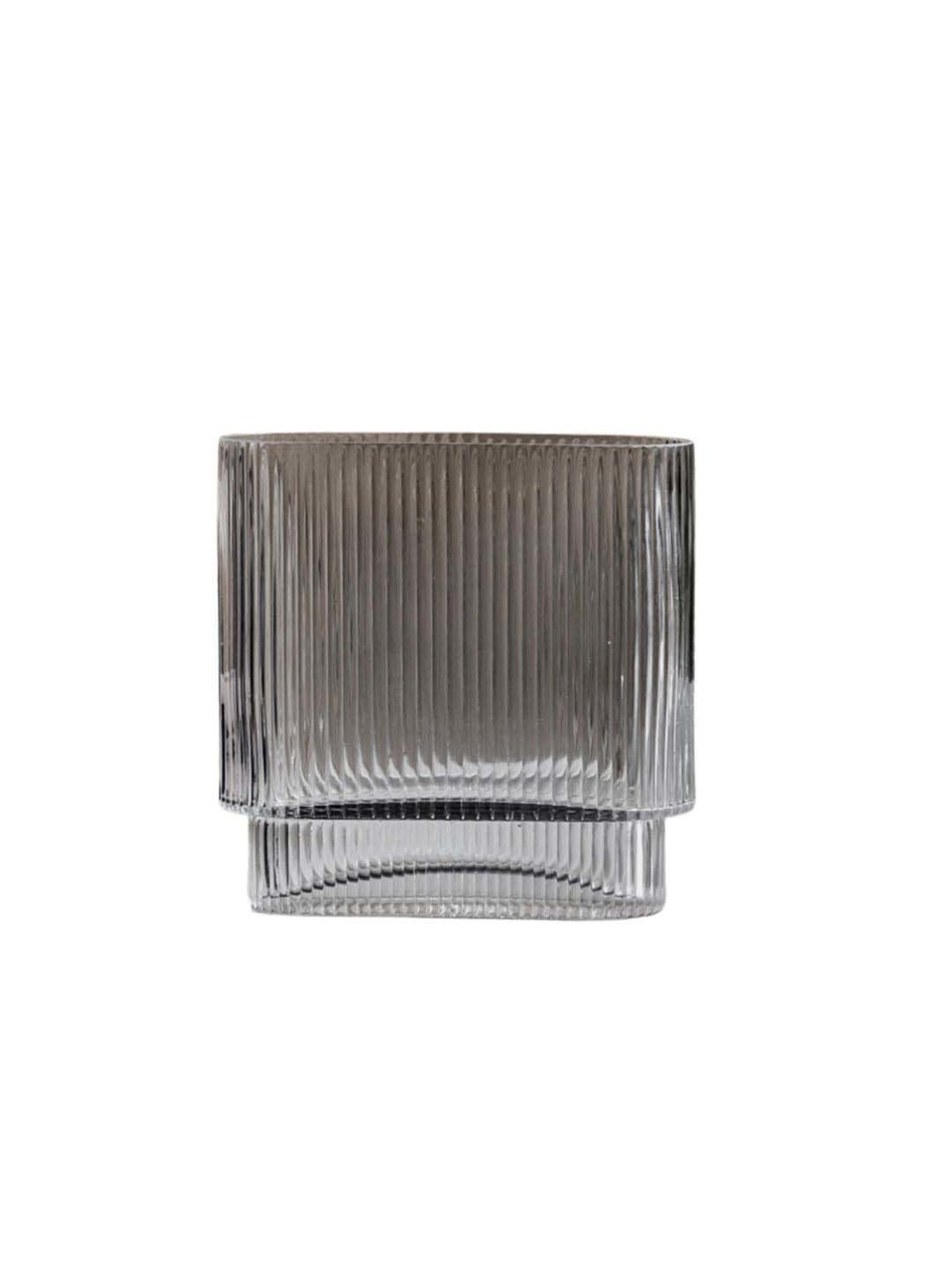 Nestasia Unique And Contemporary Sturdy Fluted Rectangular Ripple Textured Modern Glass Vase 8"