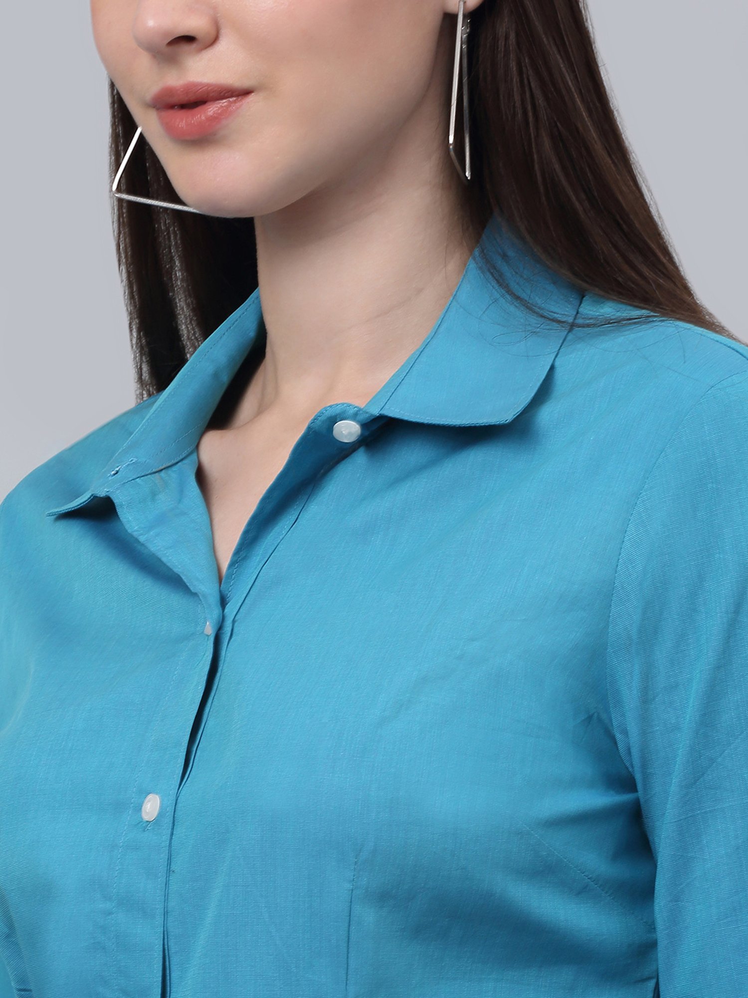 Crozo By Cantabil Turquoise Cotton Regular Fit Shirt