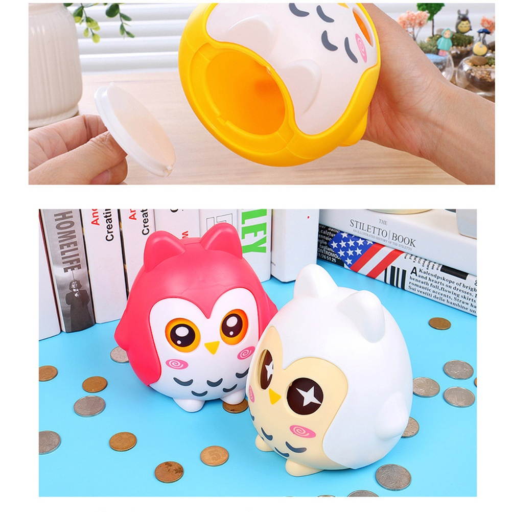 Owl Shaped Piggy Bank Cartoon Money Coins Bank Saving Box with Moving Eyes (Blue)