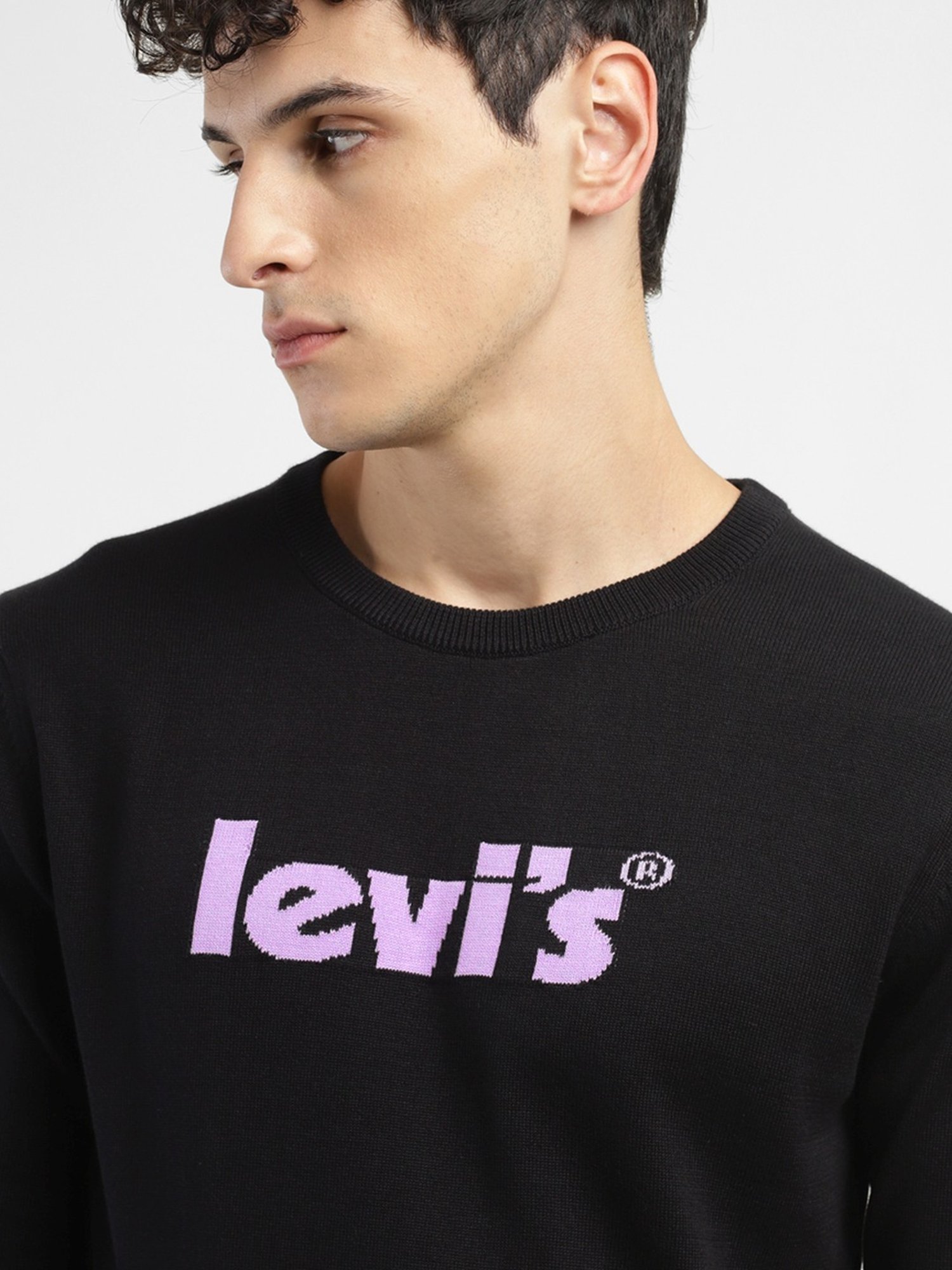 Levi's Black Cotton Regular Fit Logo Printed Sweater