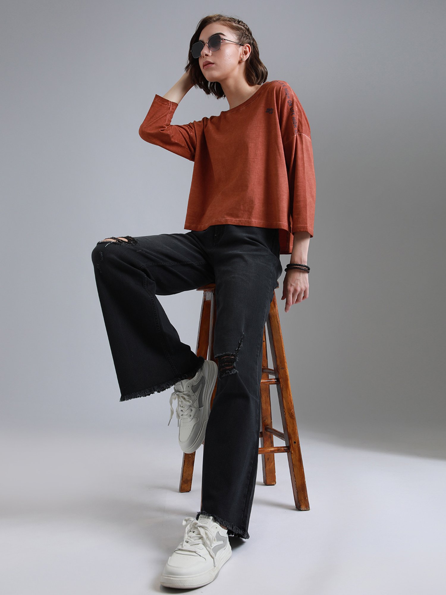 High Star Red Cotton Graphic Print T-Shirt