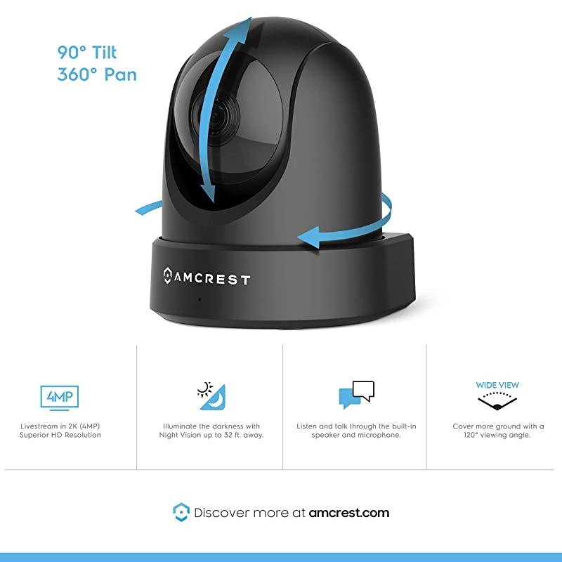 2-Pack  4MP UltraHD Indoor WiFi Camera, Security IP Camera with Pan/Tilt, Two-Way Audio, Remote Viewing, Dual-Band 5ghz/2.4ghz, 4-Megapixel @~20FPS, Wide 120&deg; FOV, 2PACK-IP4M-1051B (Black)