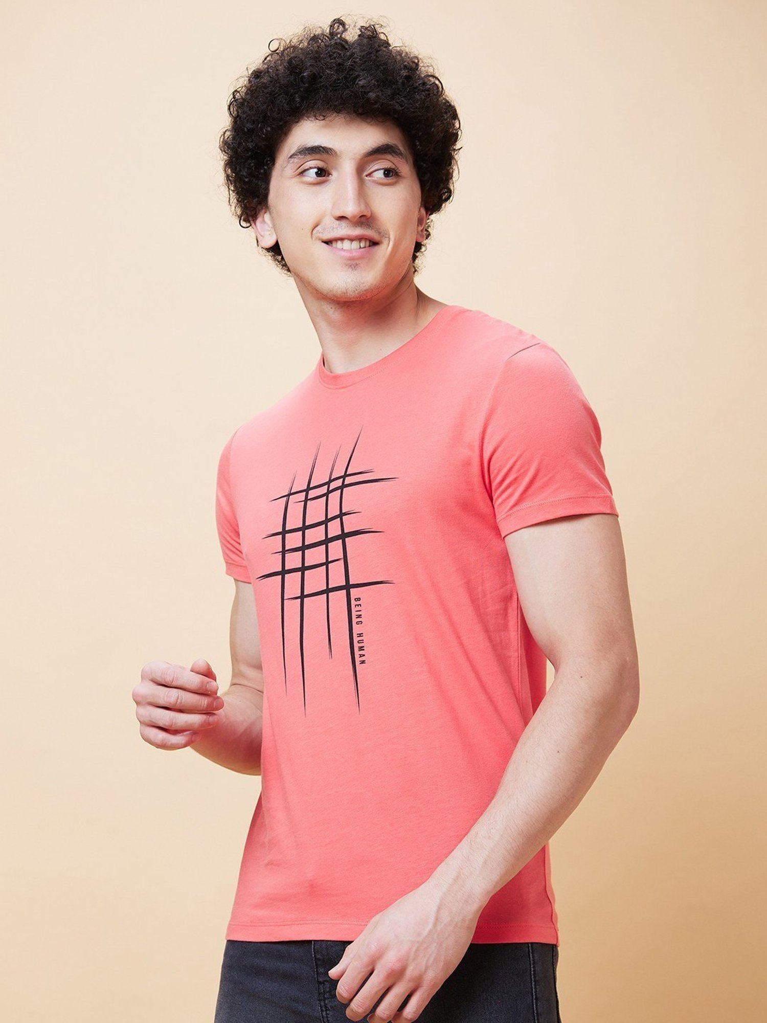 Being Human Pink Regular Fit Printed T-Shirt