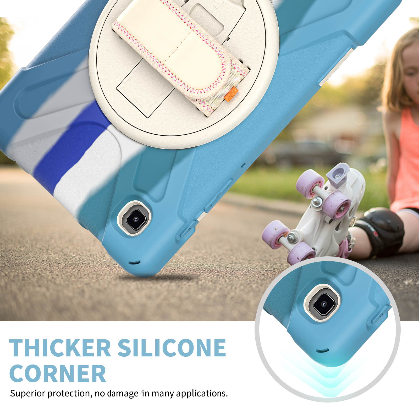 Galaxy Tab A7 Lite Case, Heavy Duty Rugged Shockproof Case with Adjustable Hand Strap, Carrying Shoulder Strap, Rotating Kickstand for Samsung galaxy Tab A7 Lite 8.7 inch 2021 Model SM-T220 SM-T225