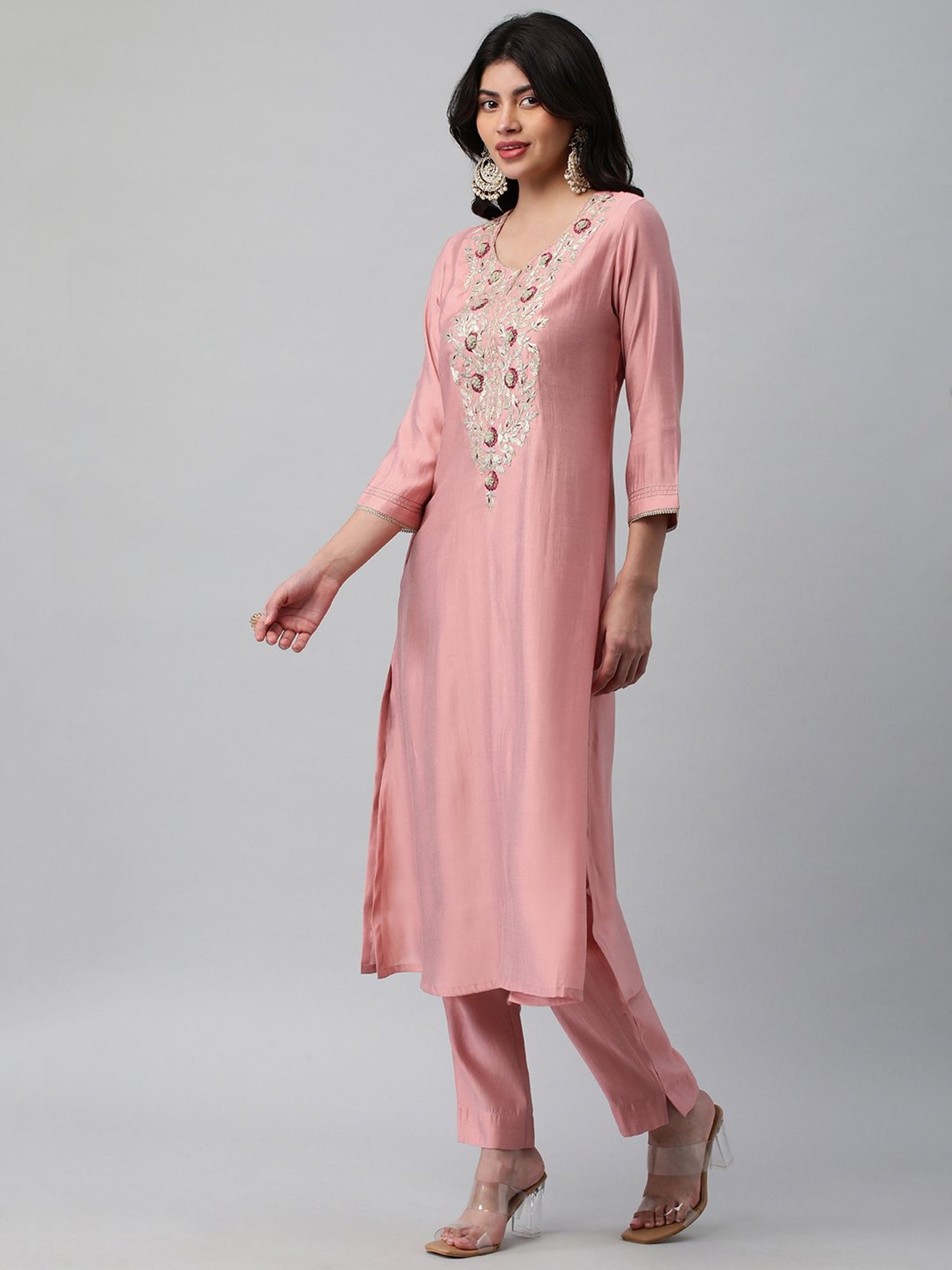 Kami Kubi Light Pink Embroidered Gotta Patti A Line Kurta