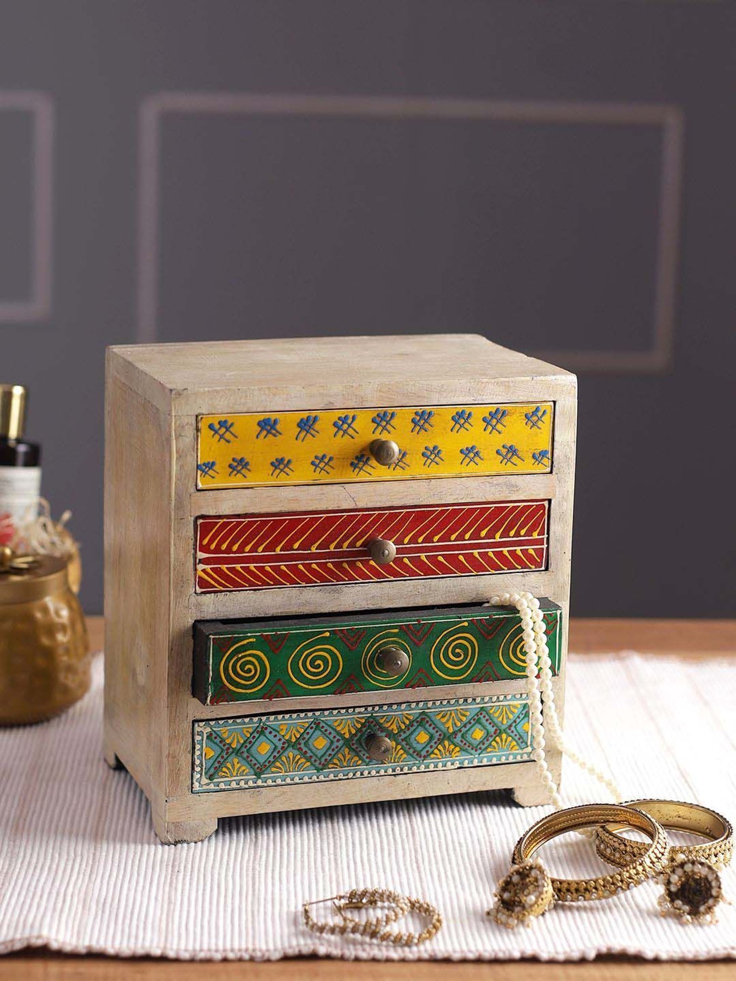 Aapno Rajasthan Multicolor Wooden Chest Drawer