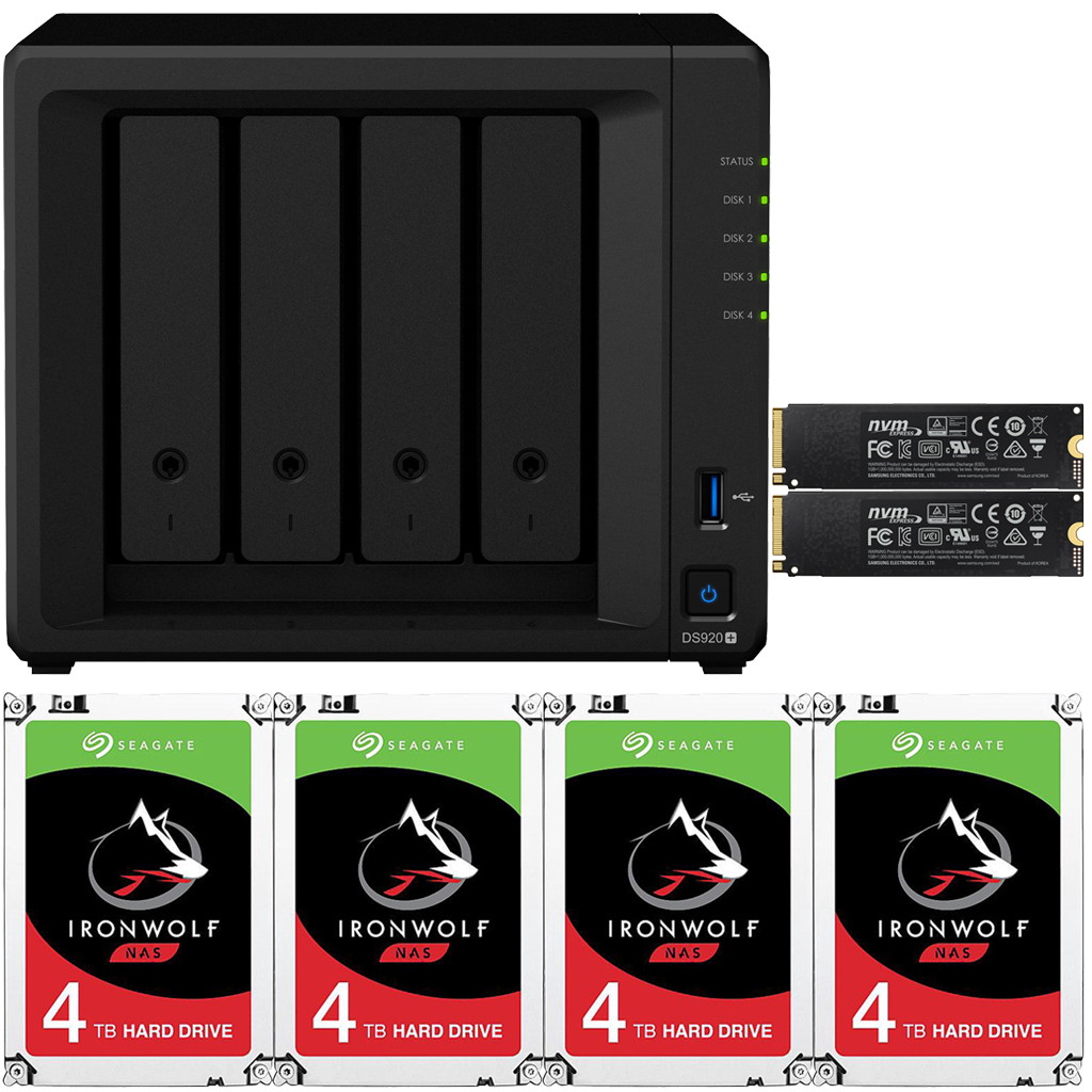 Synology DS920+ DiskStation with 4GB RAM and 24TB (4 x 6TB) of Seagate Ironwolf NAS Drives and 2TB (2x1TB) NVMe Cache Fully Assembled and Tested By CustomTechSales