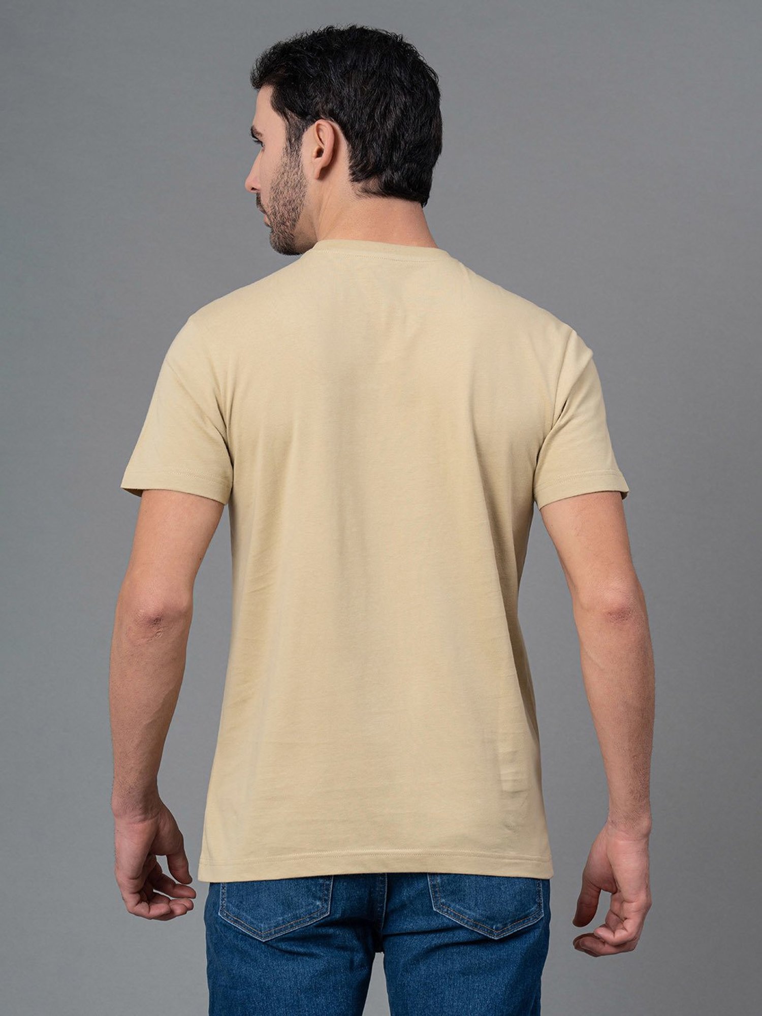 Red Tape Pale Olive Regular Fit Graphic Print Cotton Crew T-Shirt