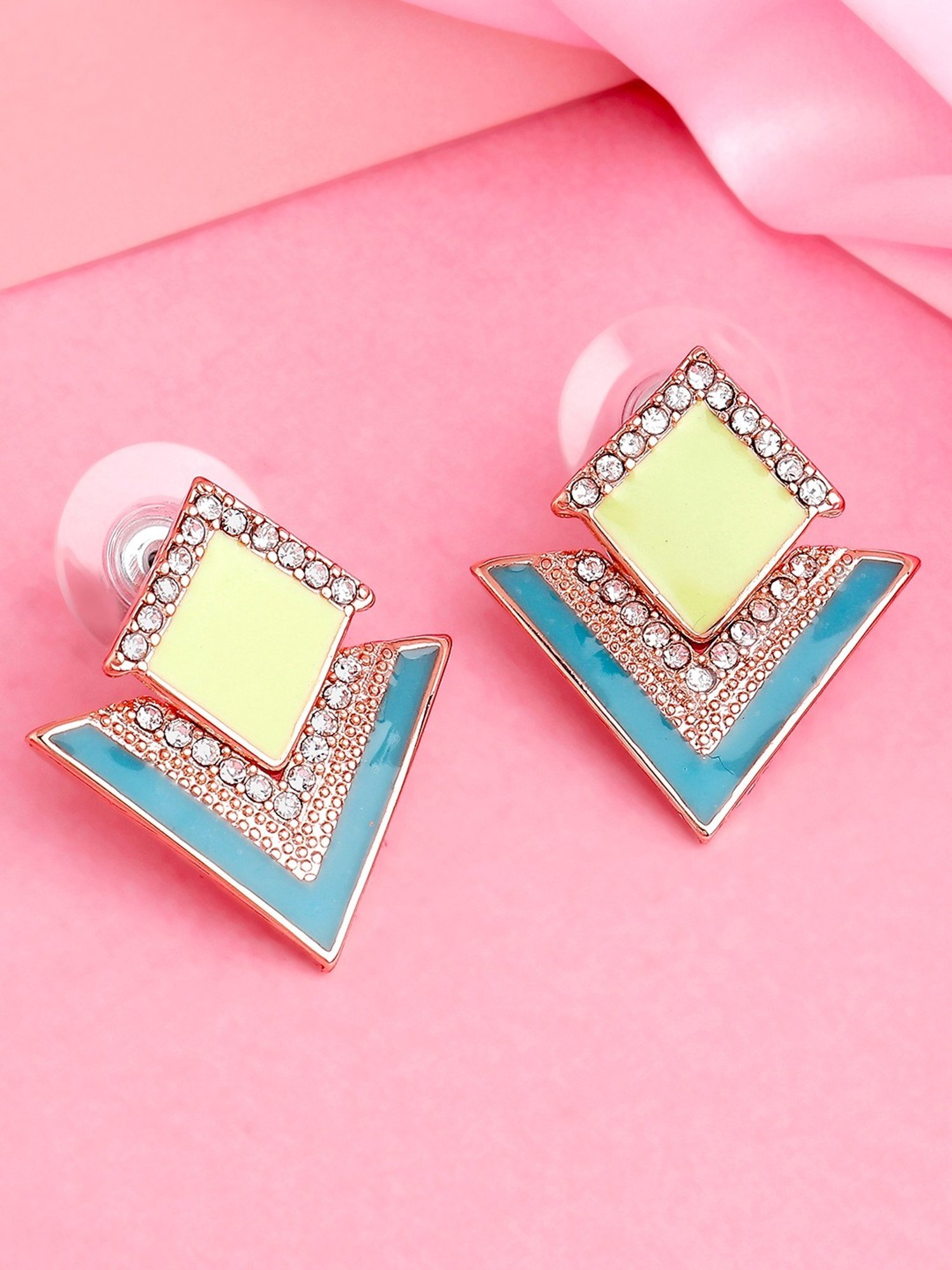 Estele Rose Gold-Plated Geometric Designer Stud Earrings