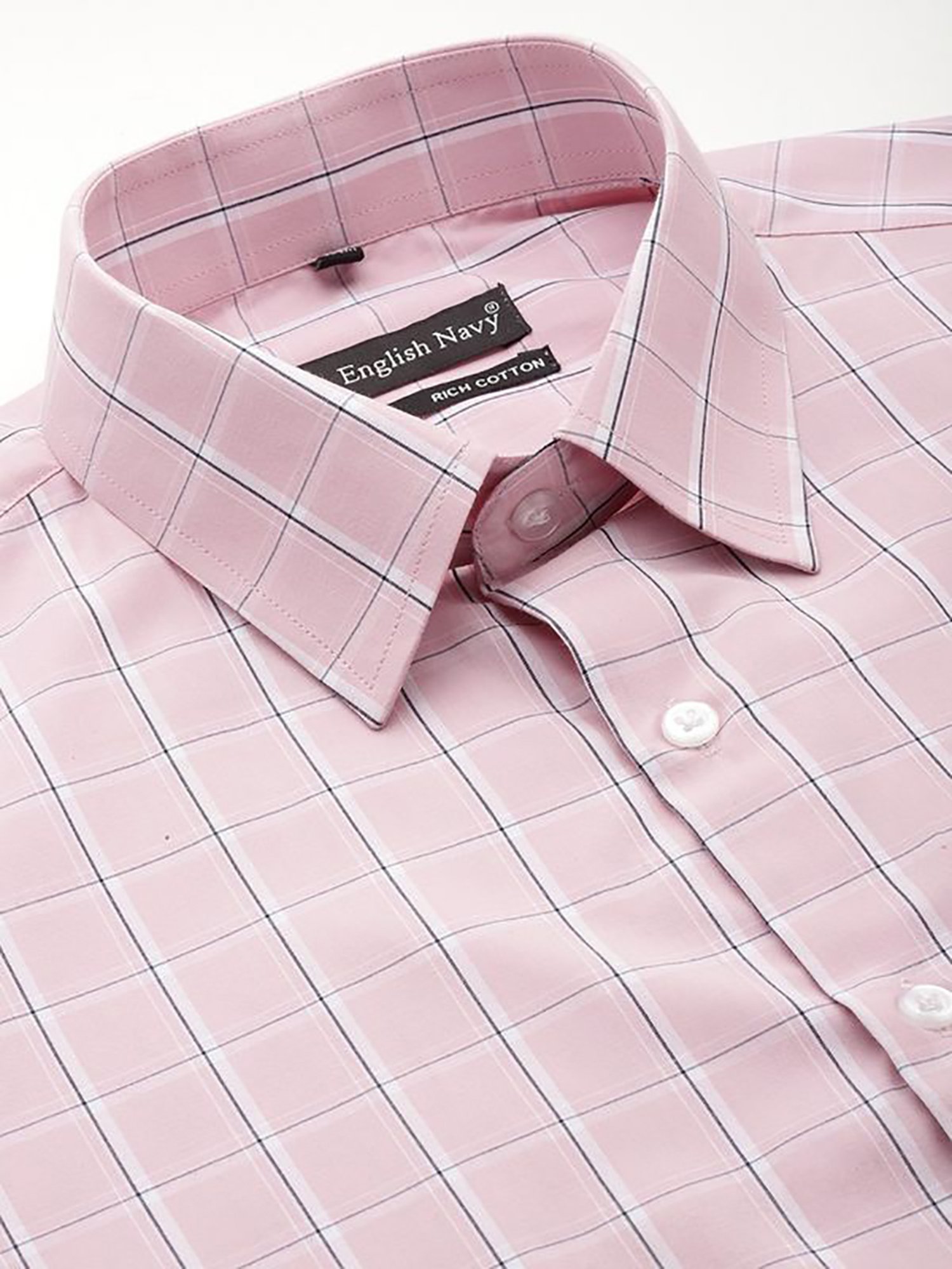 English Navy Pink Slim Fit Checks Shirts