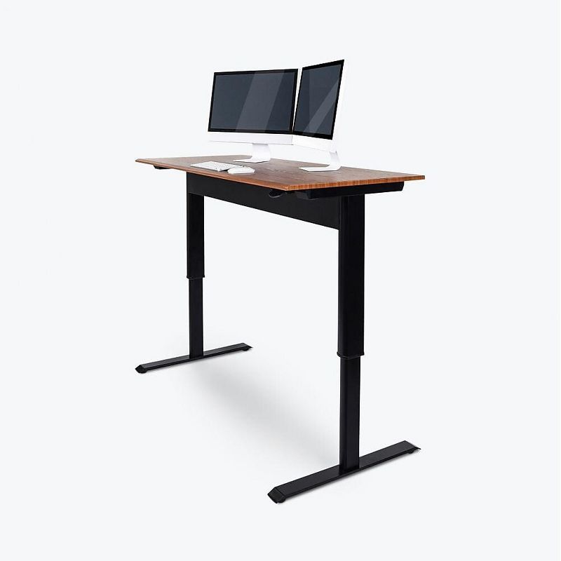 Luxor Furniture 48 Pneumatic Adjustable Desk, Teak Top SPN48F-BK/TK