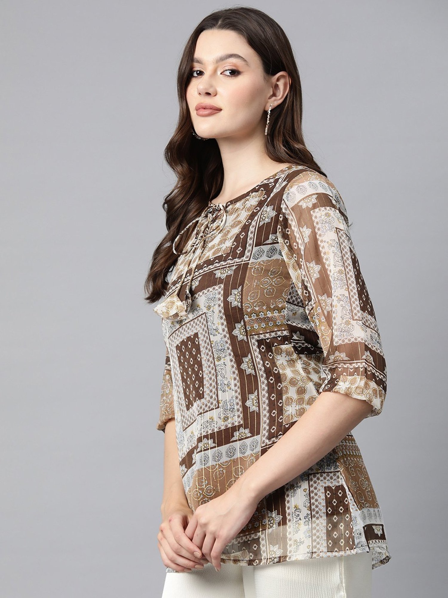 Cottinfab Brown Printed Top