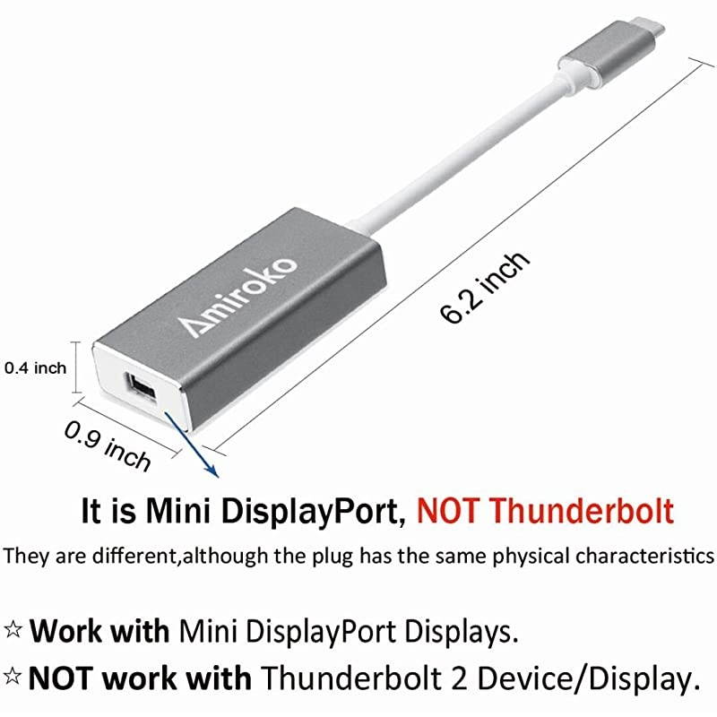 USBC to Mini DisplayPort Adapter USB 31 Type C Thunderbolt 3 to Mini DP Adapter Support 4K 1080P for MacBook Pro Alienware to LED Cinema DisplayDell Monitor etc Gray
