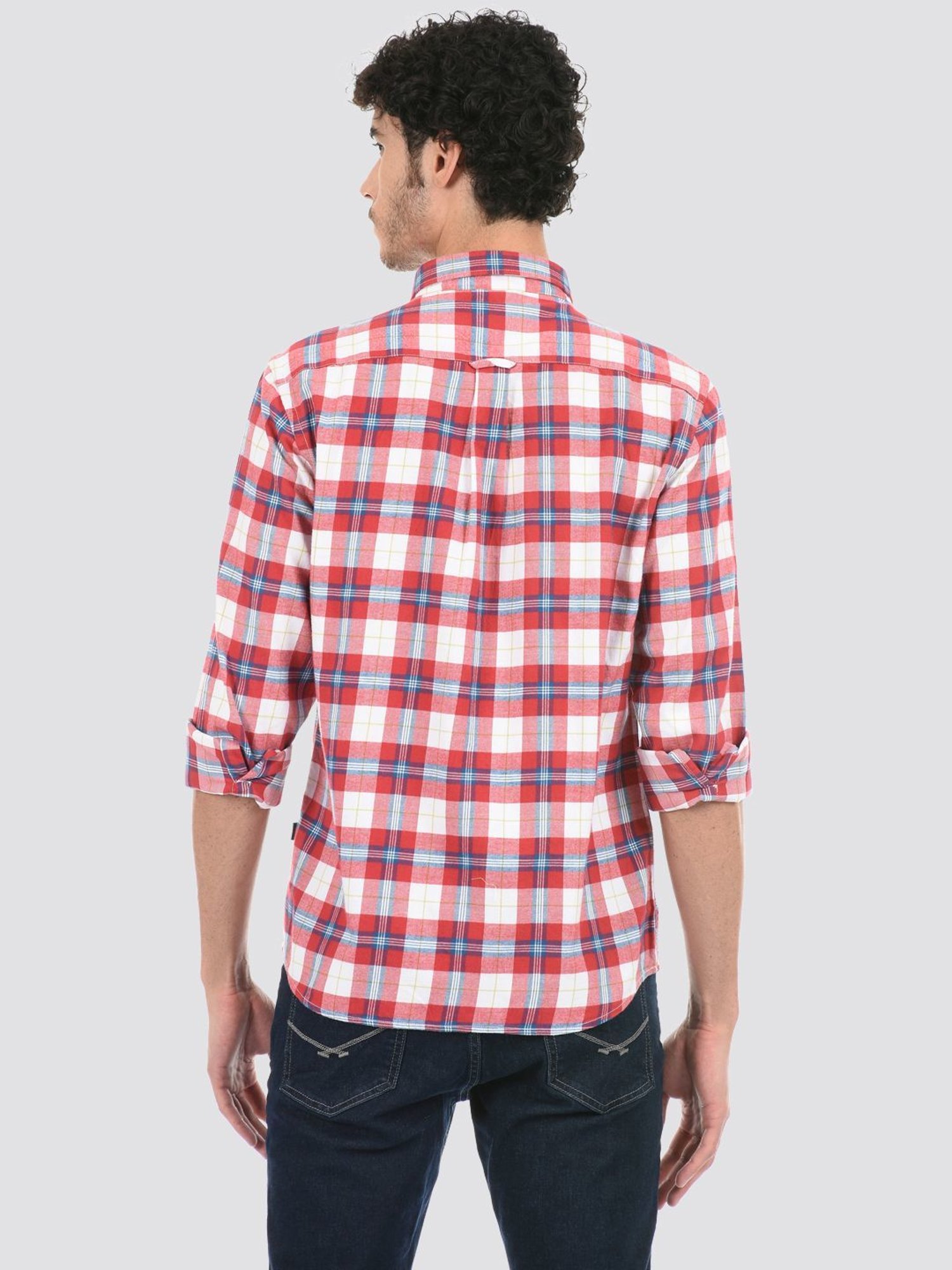 London Fog Red Regular Fit Checks Shirt