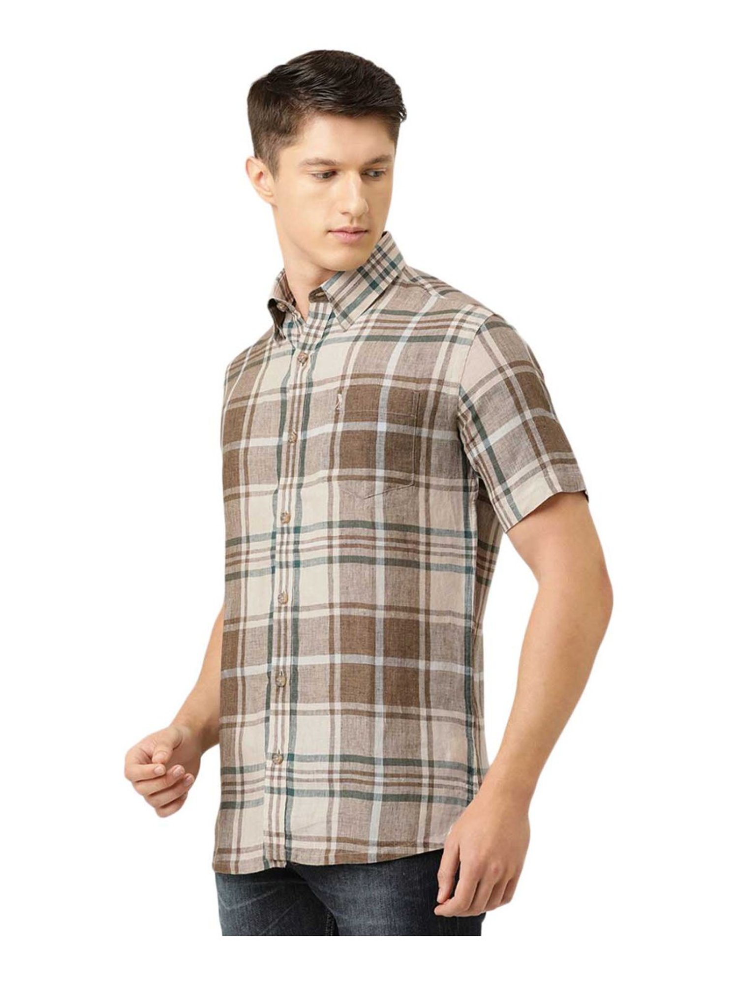 Burnt Umber Brown Cotton Regular Fit Checks Shirt