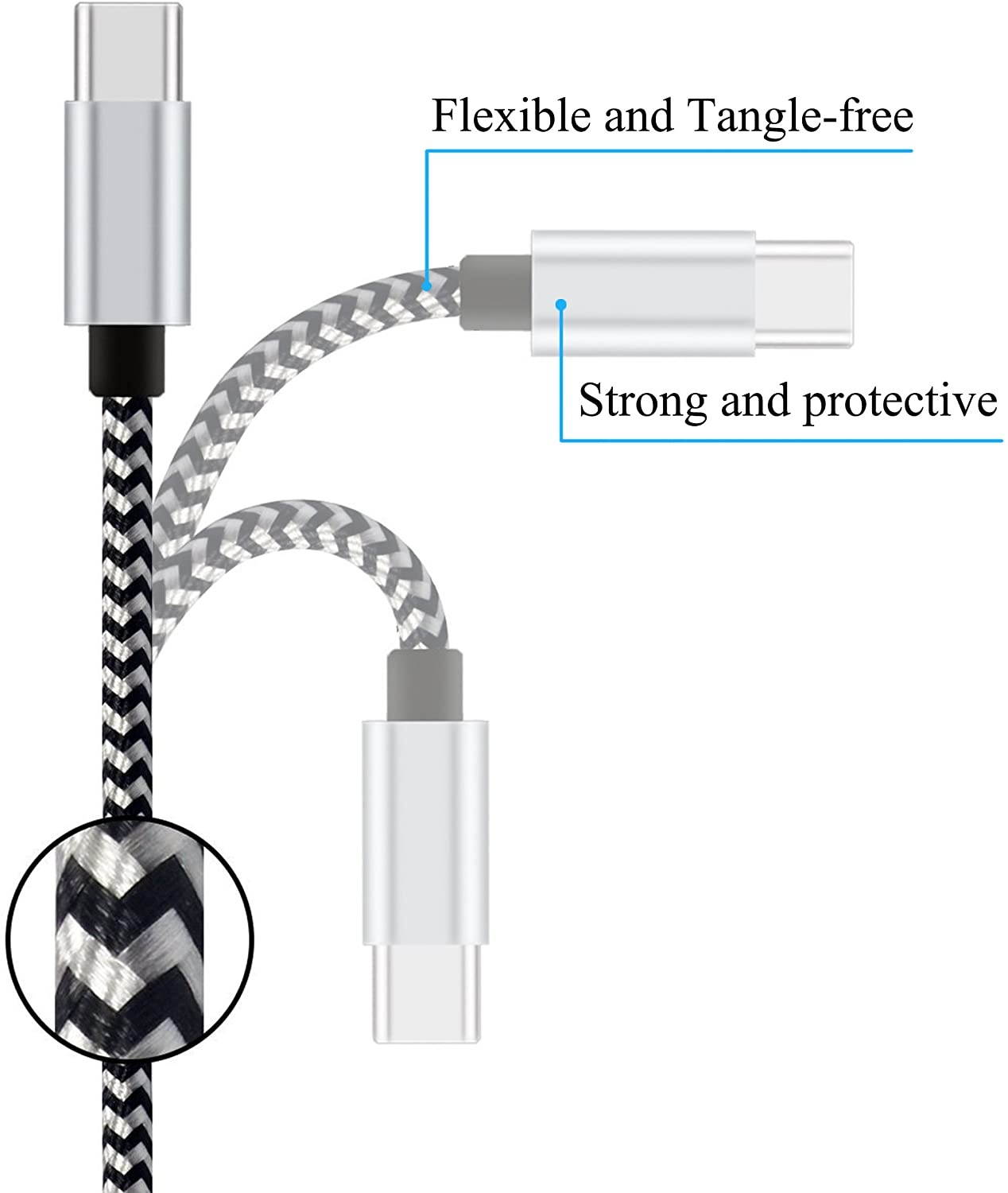 USB Type C Cable 3.3Ft 3.3Ft 6.6Ft 6.6Ft 9.9 Ft 5Pack by Ailun High Speed Type C to USB A Sync Charging Nylon Braided Cable for USB Type C Devices