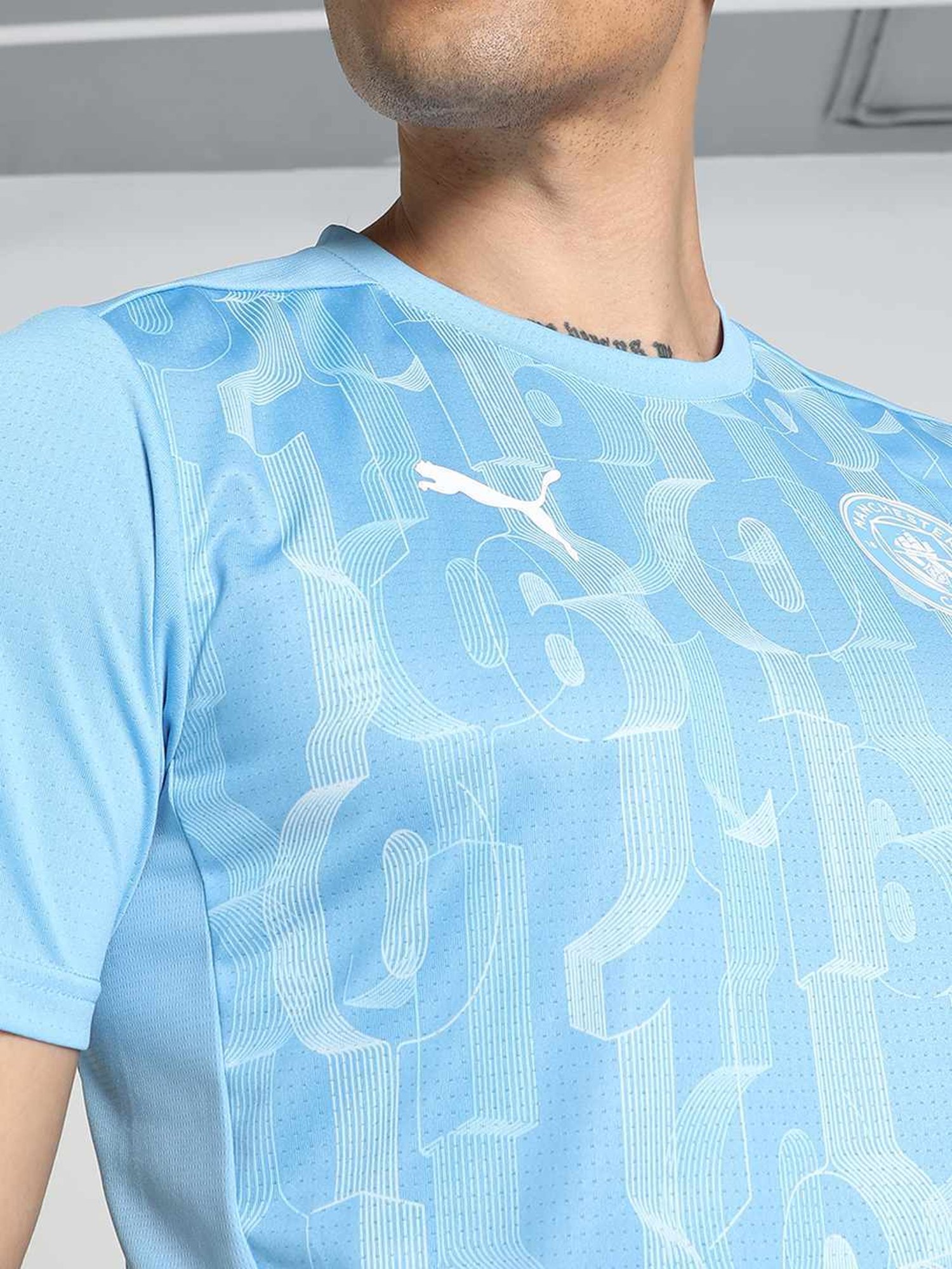 Puma Manchester City FC Blue Slim Fit Printed Sports T-Shirt
