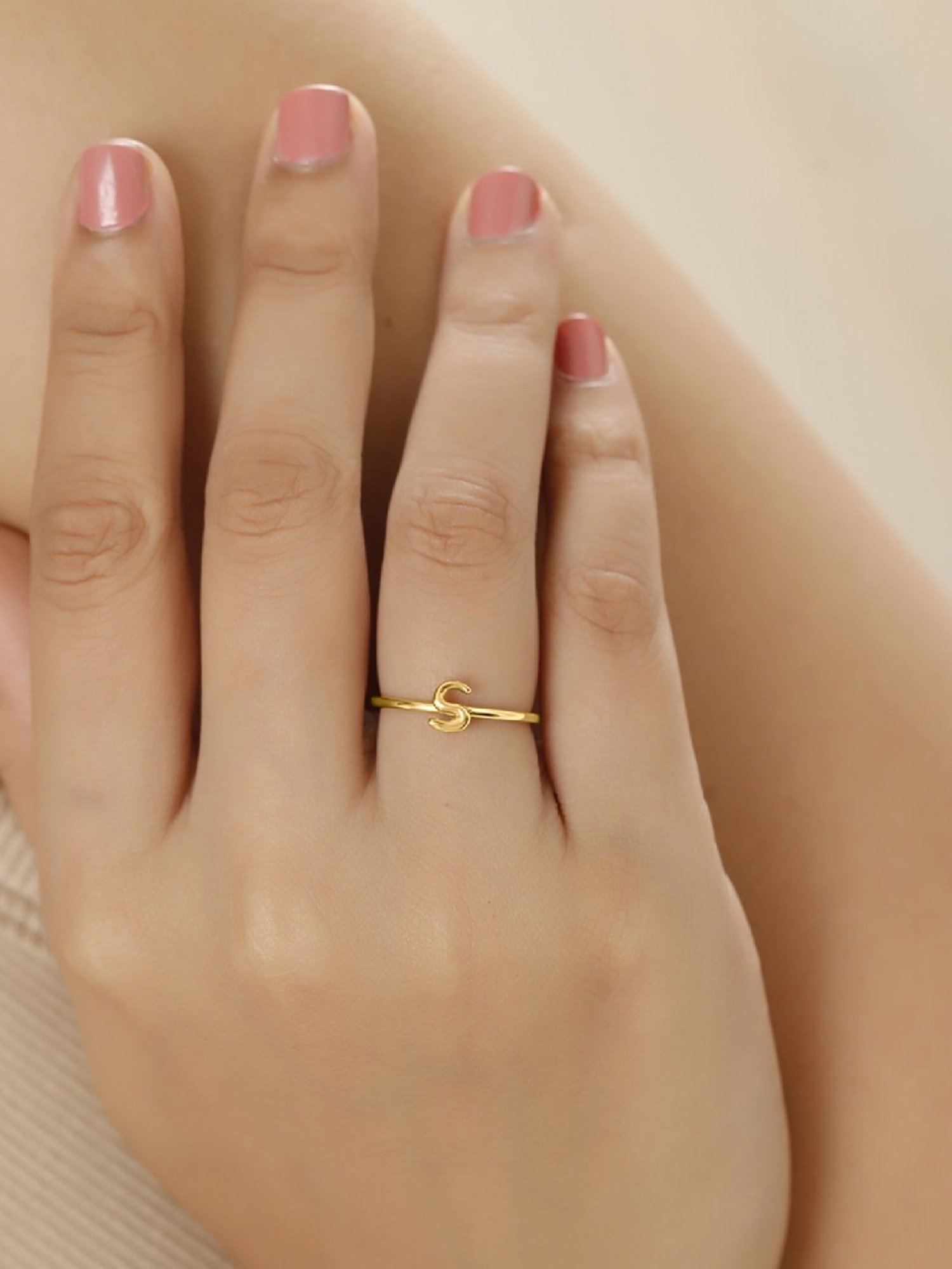 Mia by Tanishq Letter S 14k Yellow Gold Initial Ring