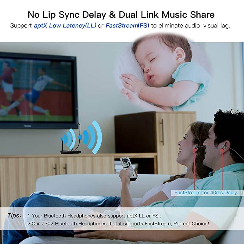 Bluetooth V50 Transmitter Receiver for TV Wireless Long Range 164FT Audio Adapter for Home Stereo Support Dual Link PassThrough 40MS Low Latency APTX HD Optical AUX RCA 20 Hours