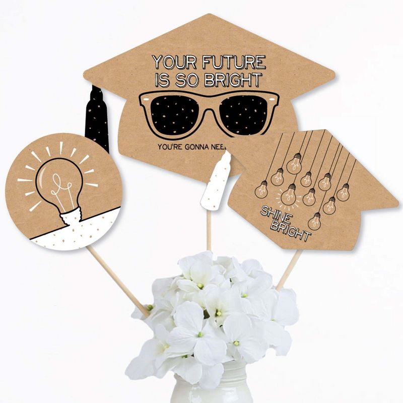 Big Dot of Happiness Bright Future - Graduation Party Centerpiece Sticks - Table Toppers - Set of 15