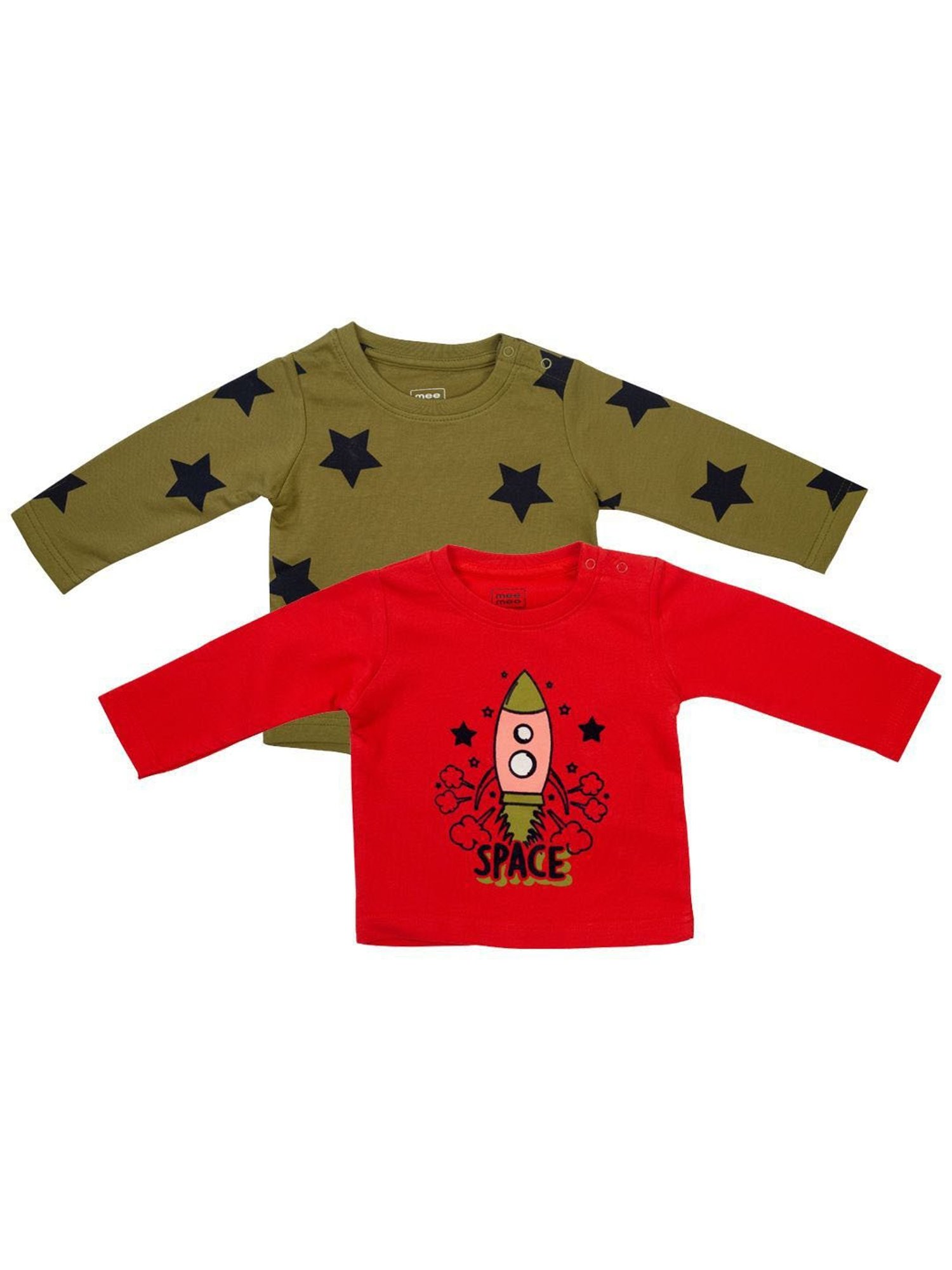 Mee Mee Kids Red & Olive Printed Full Sleeves T-Shirt (Pack Of 2)