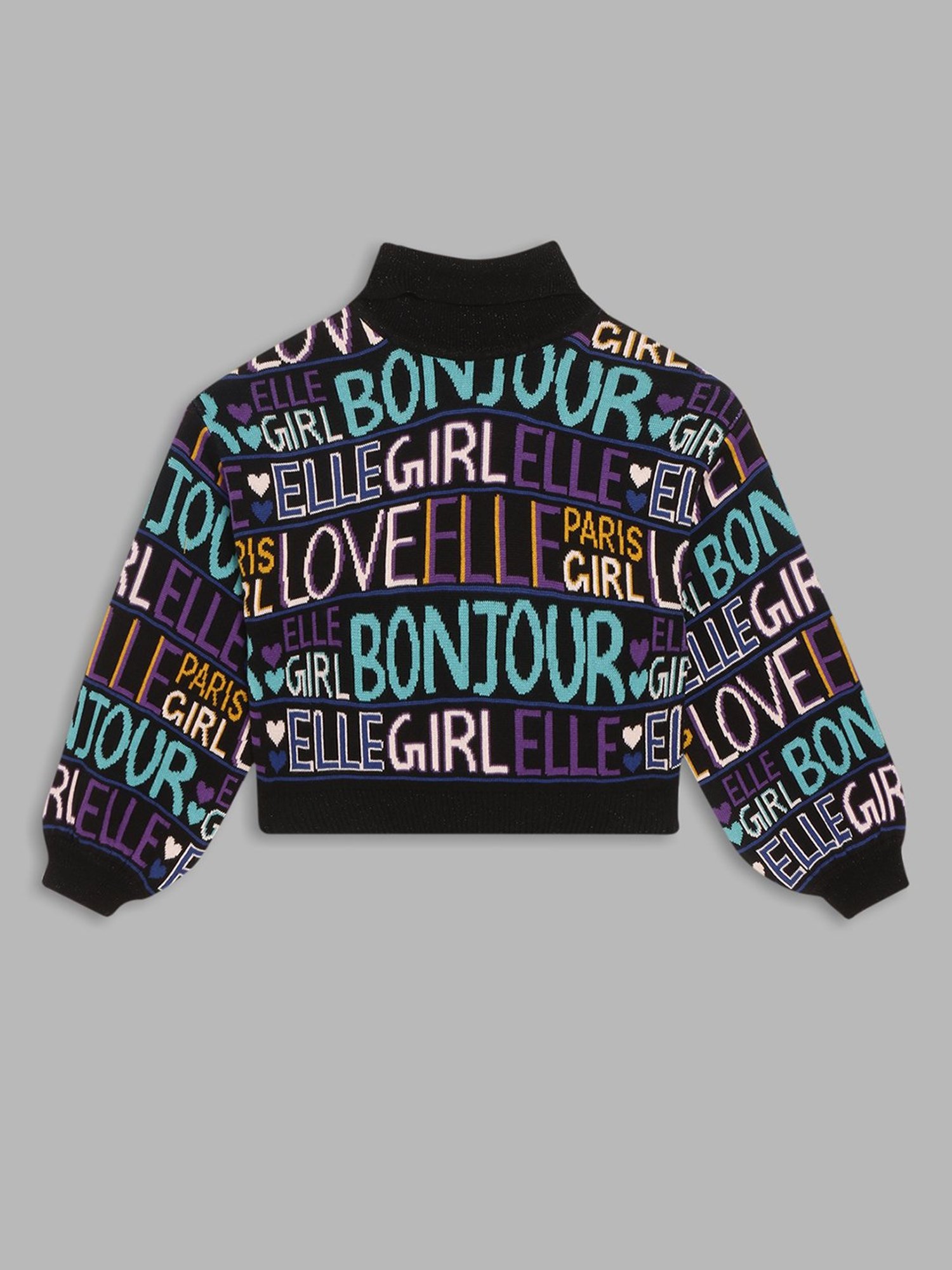 Elle Kids Black Printed Full Sleeves Sweater