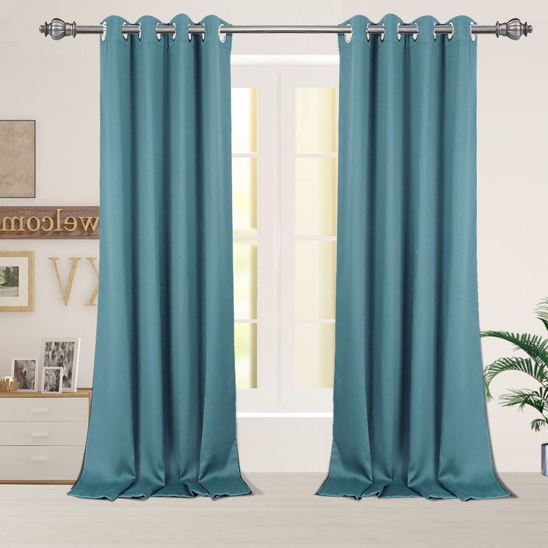 2 Pcs 52 x 95 Inch Solid Blockout Thermal Insulated Grommet Curtain Panels Lake Blue - PiccoCasa