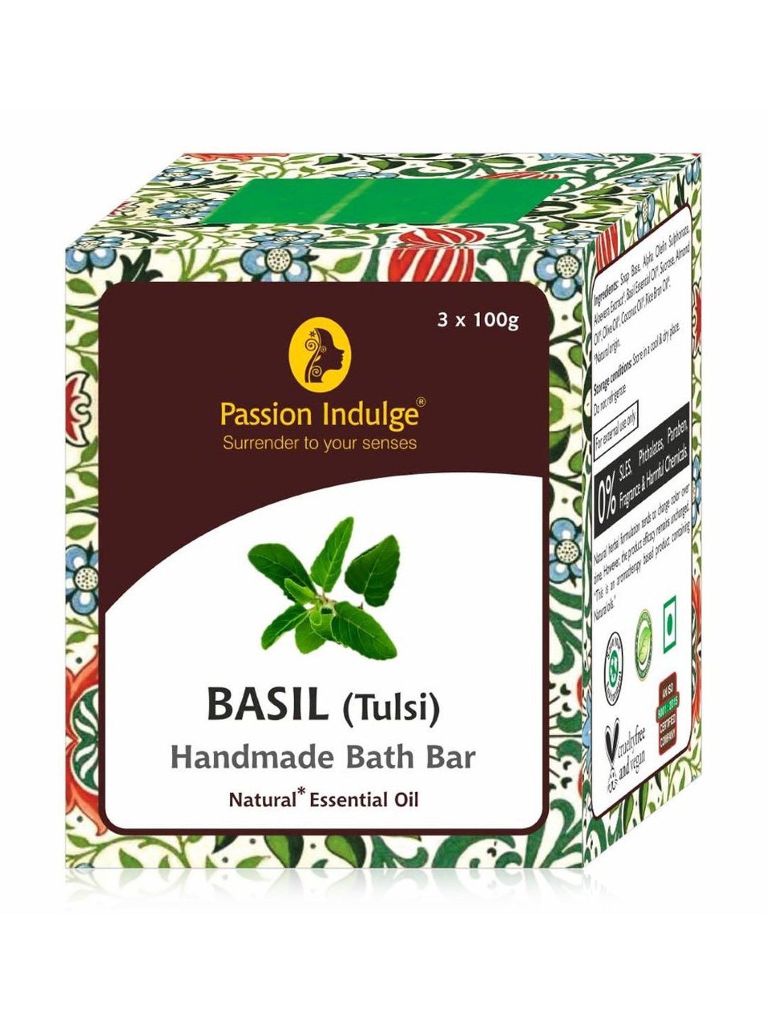 Passion Indulge Natural Handmade Bath Bar Soap Basil - 300 gm (Pack of 3)