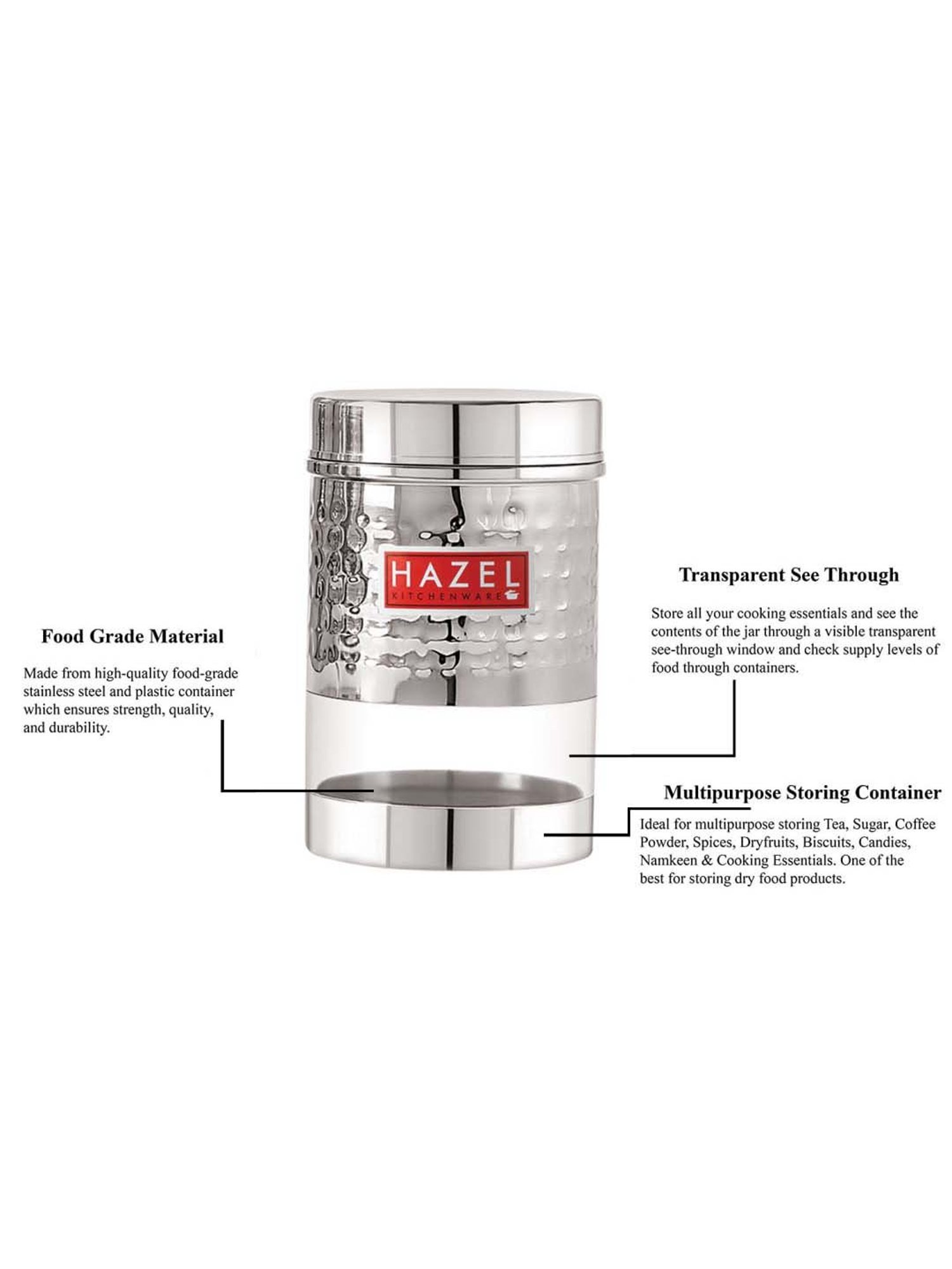 HAZEL Silver Stainless Steel Storage Containers (950 ml) - 950 ML