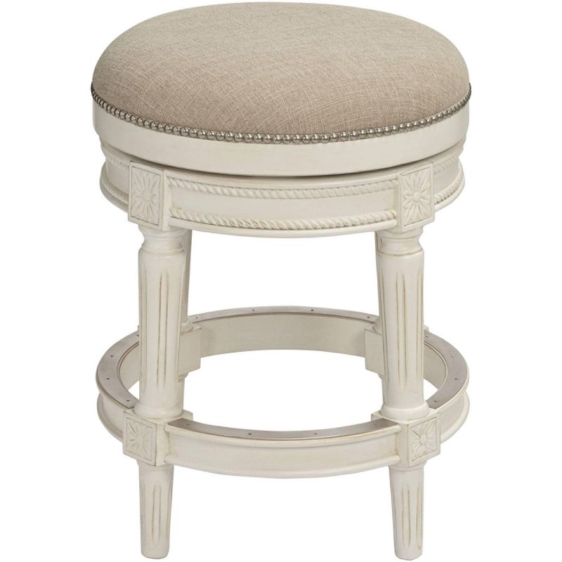 55 Downing Street Oliver 24" Cream Fabric Backless Swivel Seat Counter Stool