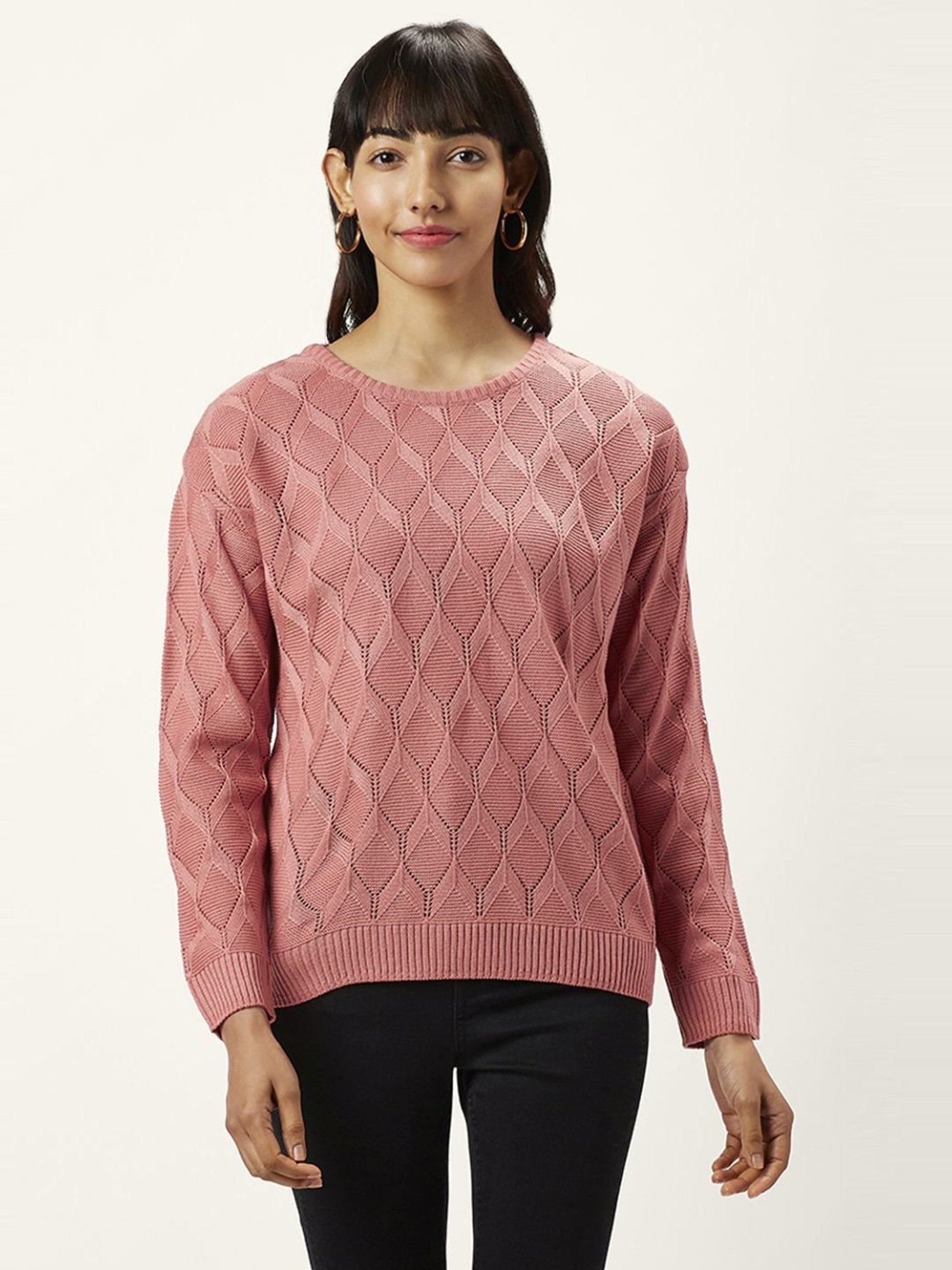 Honey by Pantaloons Pink Self Pattern Sweater