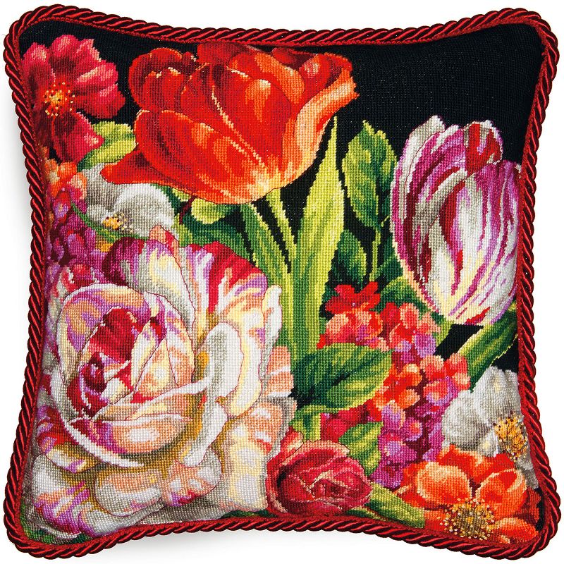Dimensions Needlepoint Kit 14"X14"-Bouquet On Black Stitched In Thread
