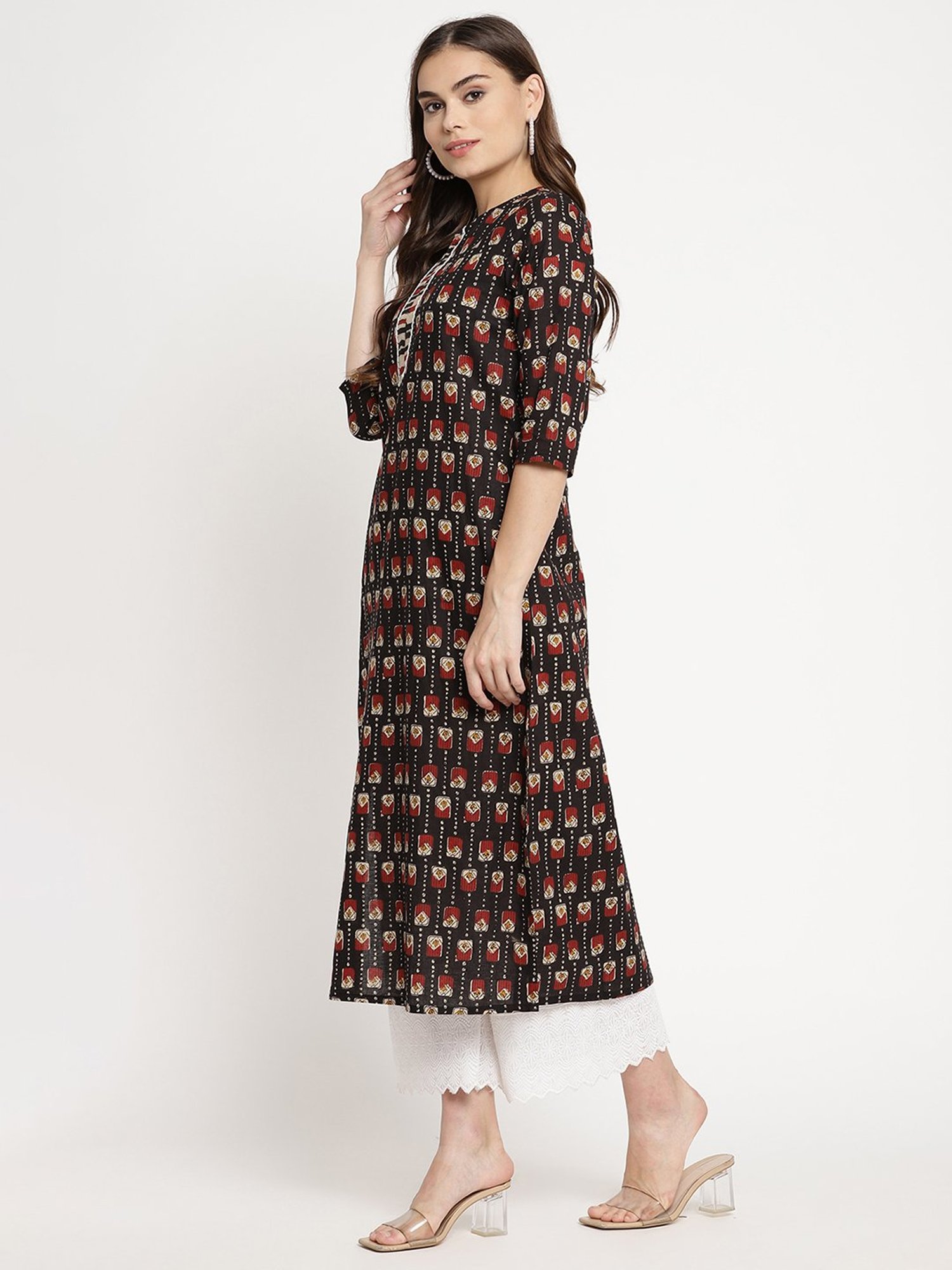 Sringam Black Printed Straight Kurta