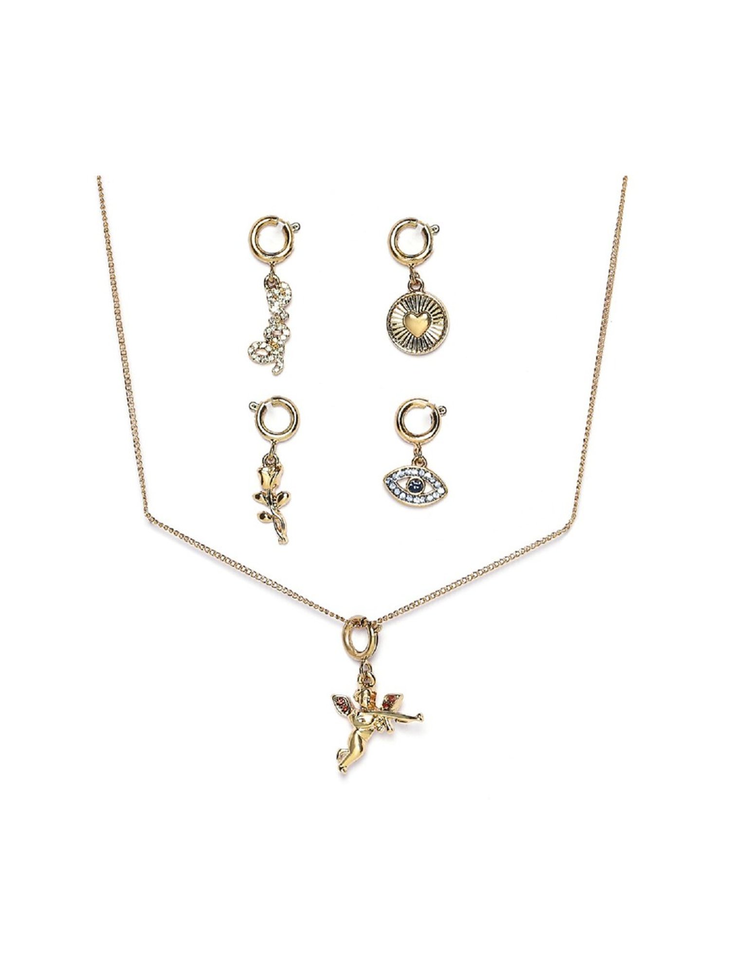 Oomph Gold Tone Evil Eye Charms Pendant Link Chain Necklace - Set of 5