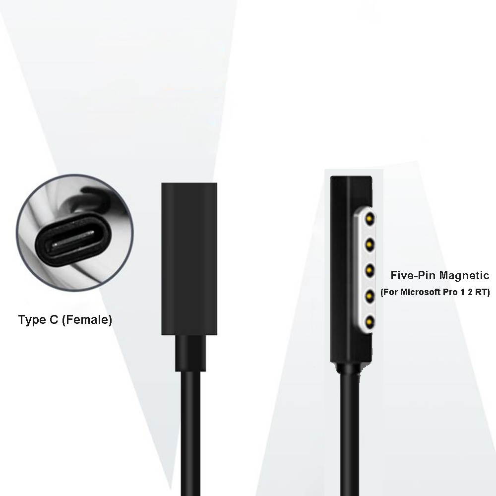 USB-C TYPE C Female Surface Charger Cable Power Cable for Microsoft Surface Pro 1 /2 RT