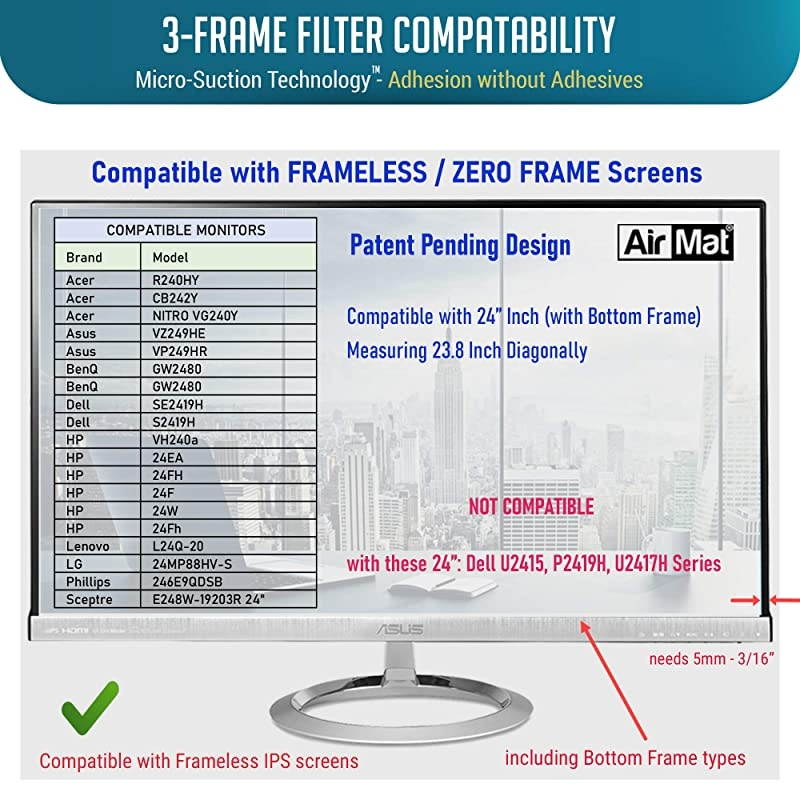 Privacy Screen Filter for Laptop and Computer Monitor Premium Anti Glare Protector for Data Confidentiality iPad 234 Monitor Frameless Glass ScreenTapeFree