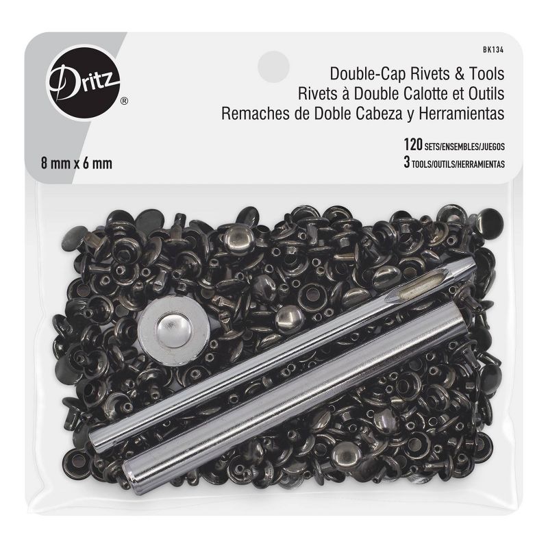 Dritz 120ct Rivets Double-Cap Tools Gunmetal
