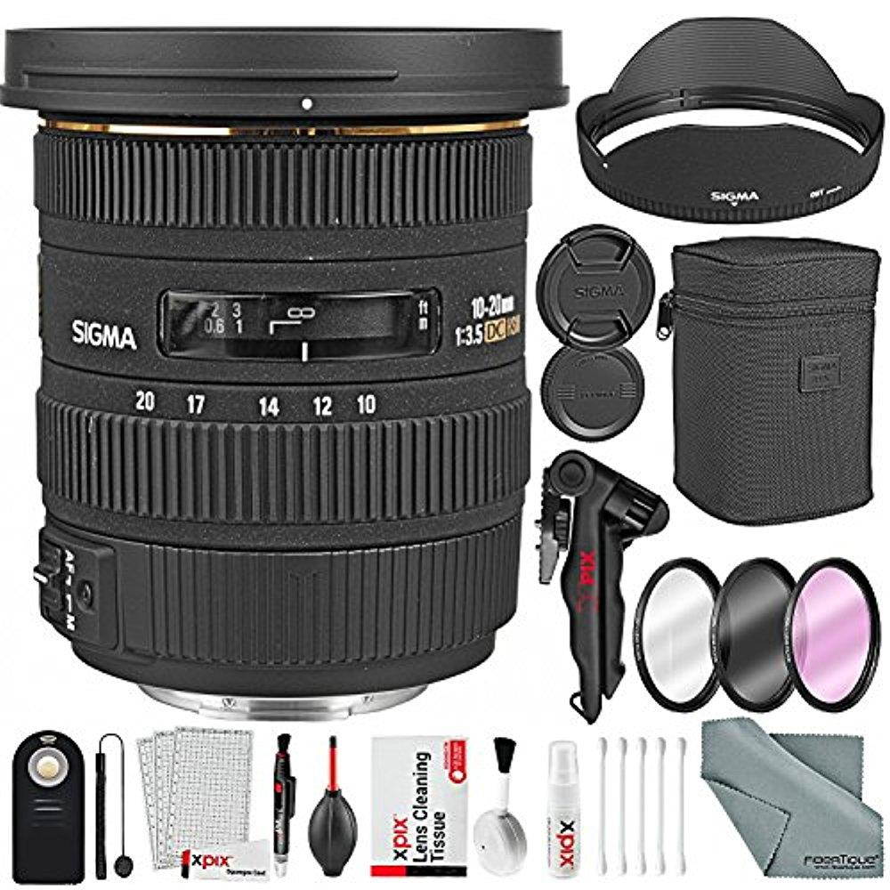 Sigma 10-20mm f/3.5 EX DC HSM Autofocus Zoom Lens For Canon DSLRs and Bundle w/ Remote + Xpix 2-in-1Tripod + Deluxe Xpix Cleaning Kit + More