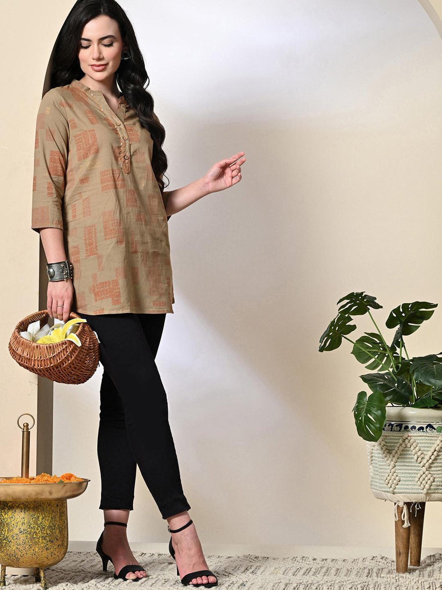 DECKEDUP Brown Cotton Printed Tunic