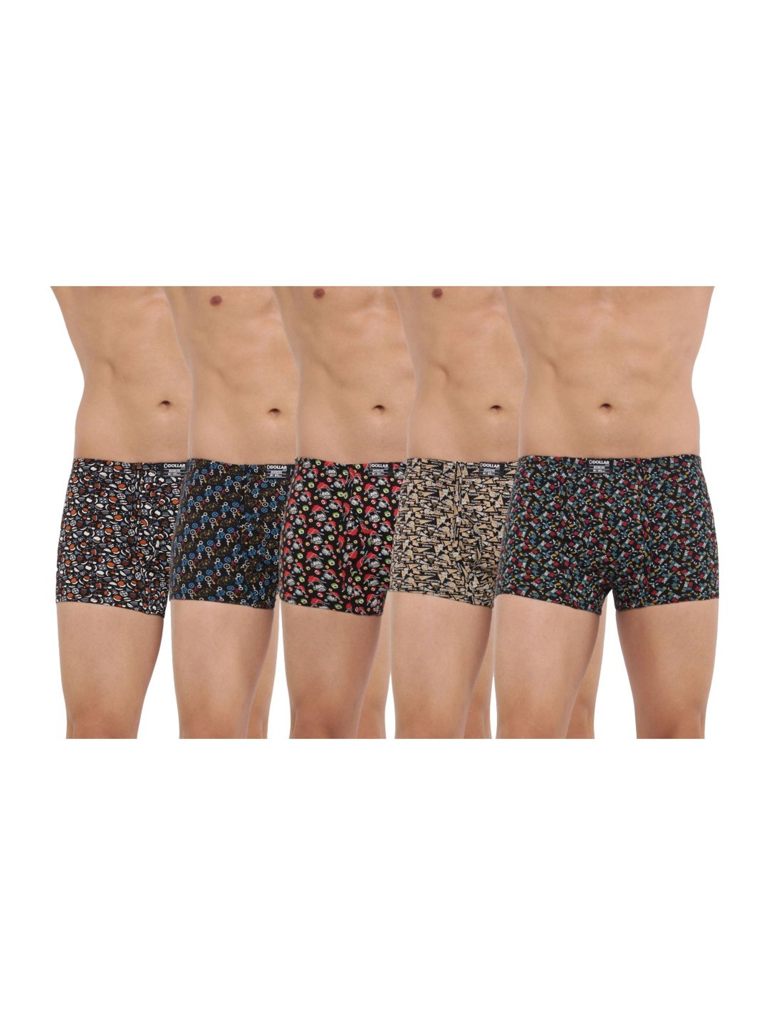 Dollar Bigboss Assorted Color Cotton Printed Trunks (Pack Of 5)