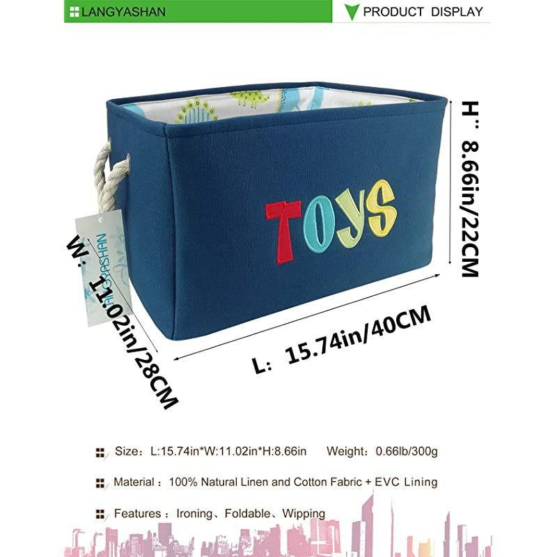 Rectangular Storage Bin Collapse Canvas Fabric Cartoon Storage Basket with Handles for Organizing Home Kitchen Boys and Girls Toys Office Closet Shelf Baskets (Navy toys)