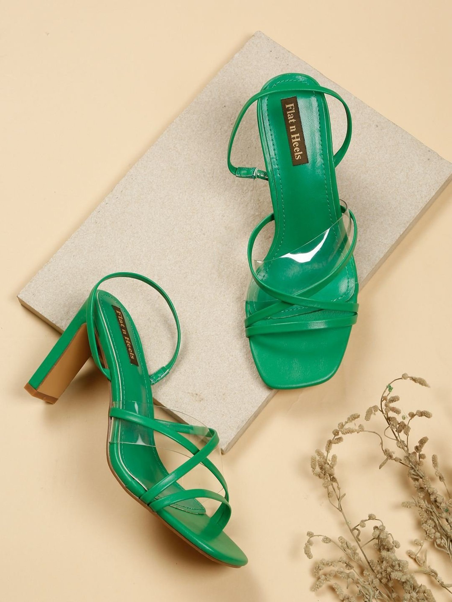 Flat N Heels Women's Green Sling Back Sandals