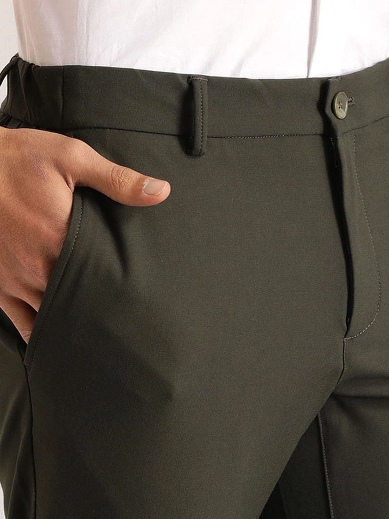 Slowave Beige Regular Fit Flat Front Trousers