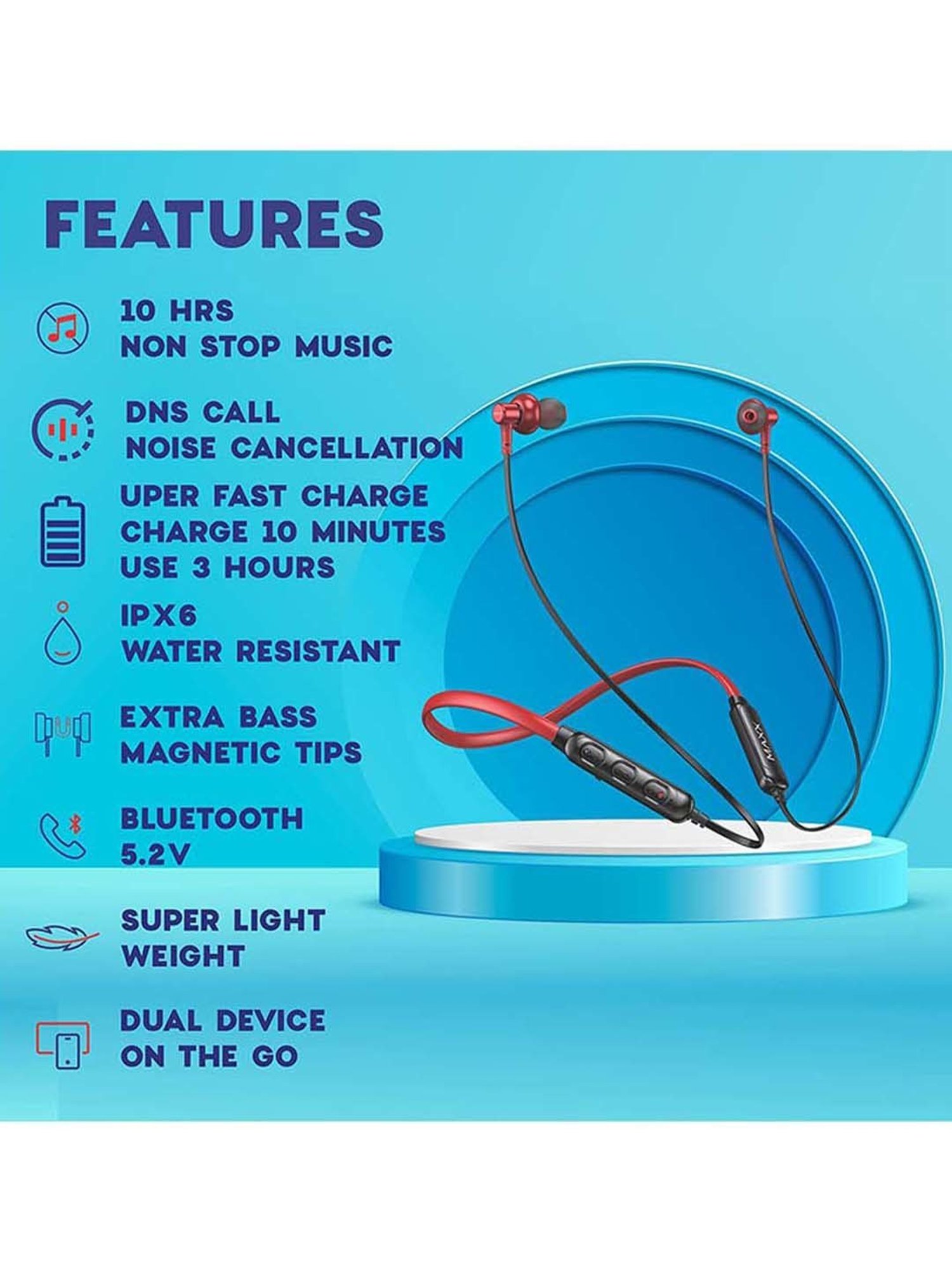 Maxx NX7 Wireless Neckband with Mic (Black/Red)