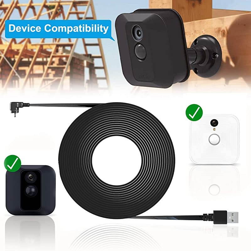 30 FT Blink XT XT2 Charger Cable with Wall Adapter (2 Pack),Charger Brick and 90 Degree Right Angled Micro USB End Charging Cord,Outdoor Waterproof Power Supply for Blink XT/Blink XT2 Camera