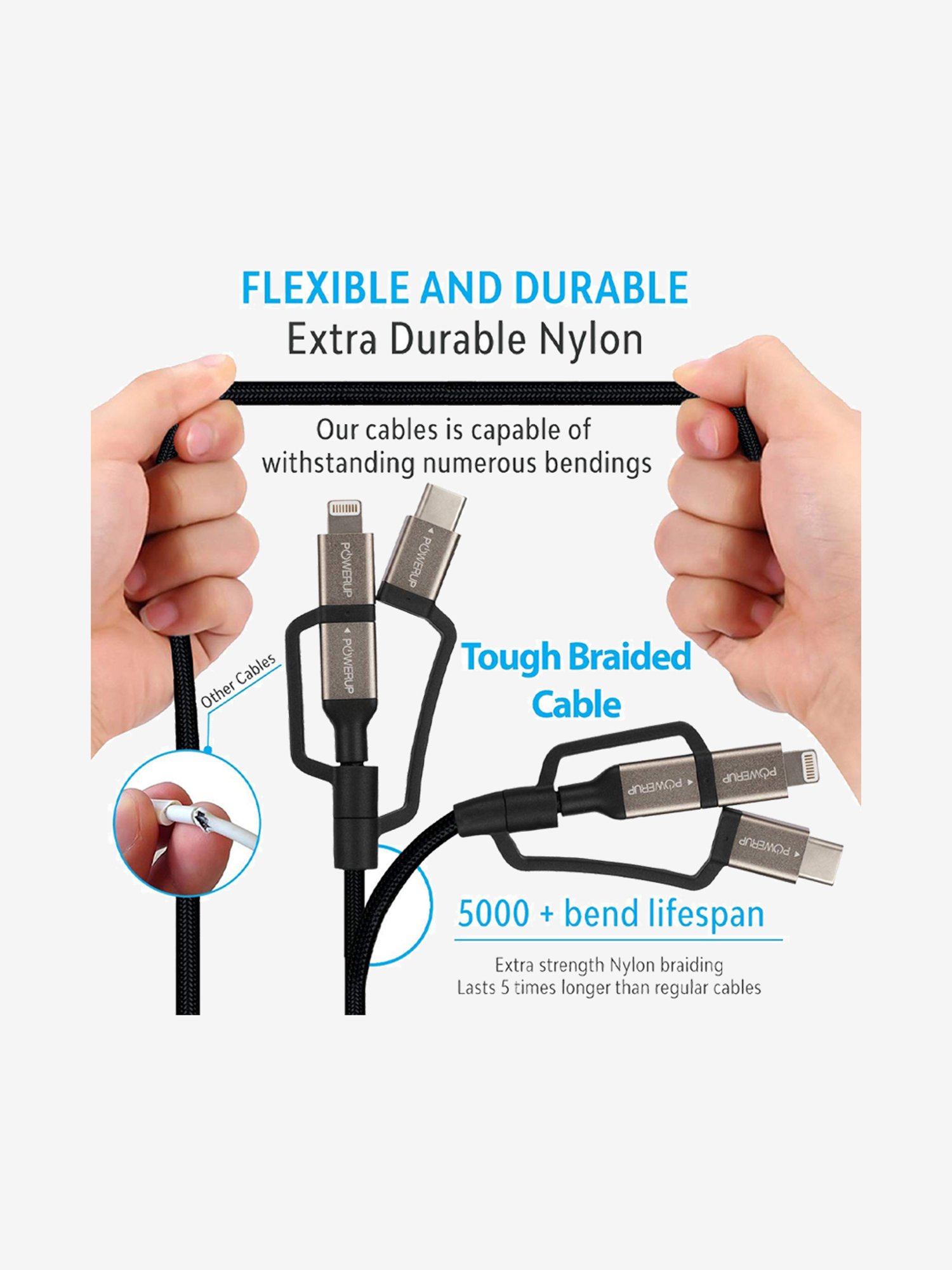 Powerup 12cm USB To Lightning/Type C/Micro MFi 3in1 Sync And Charge (Black)