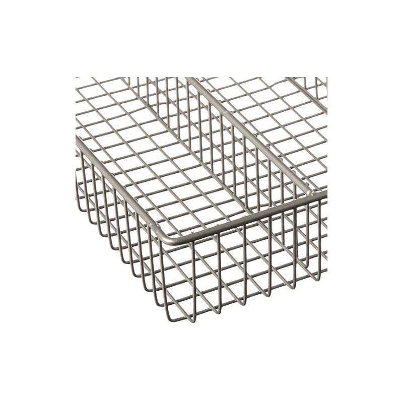 Grid Large Modern Farmhouse Organizer & Utensil Holder, Rustic Kitchen Storage & Cutlery Tray, Silverware Drawer Organizer, Satin Nickel