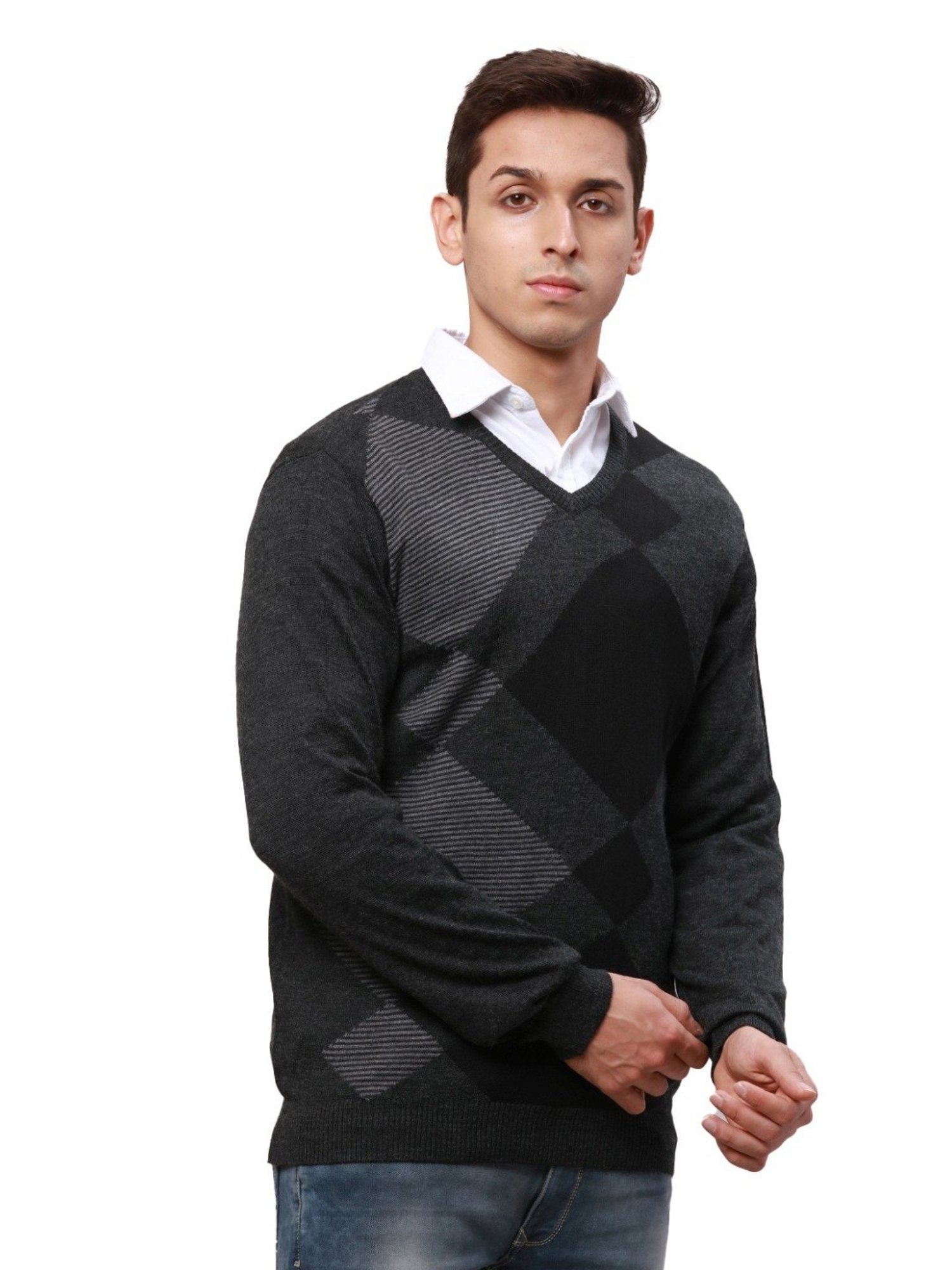 Park Avenue Black Regular Fit Self Pattern Sweater