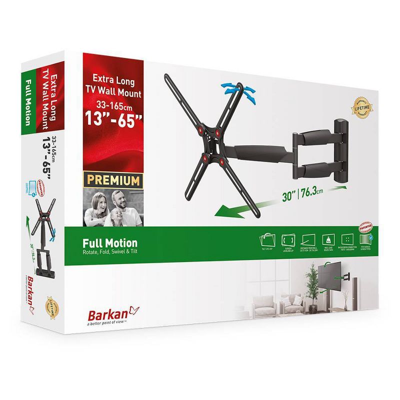 Barkan 13-65" 4-Movement Extra Long / Full Motion TV Wall Mount - Black